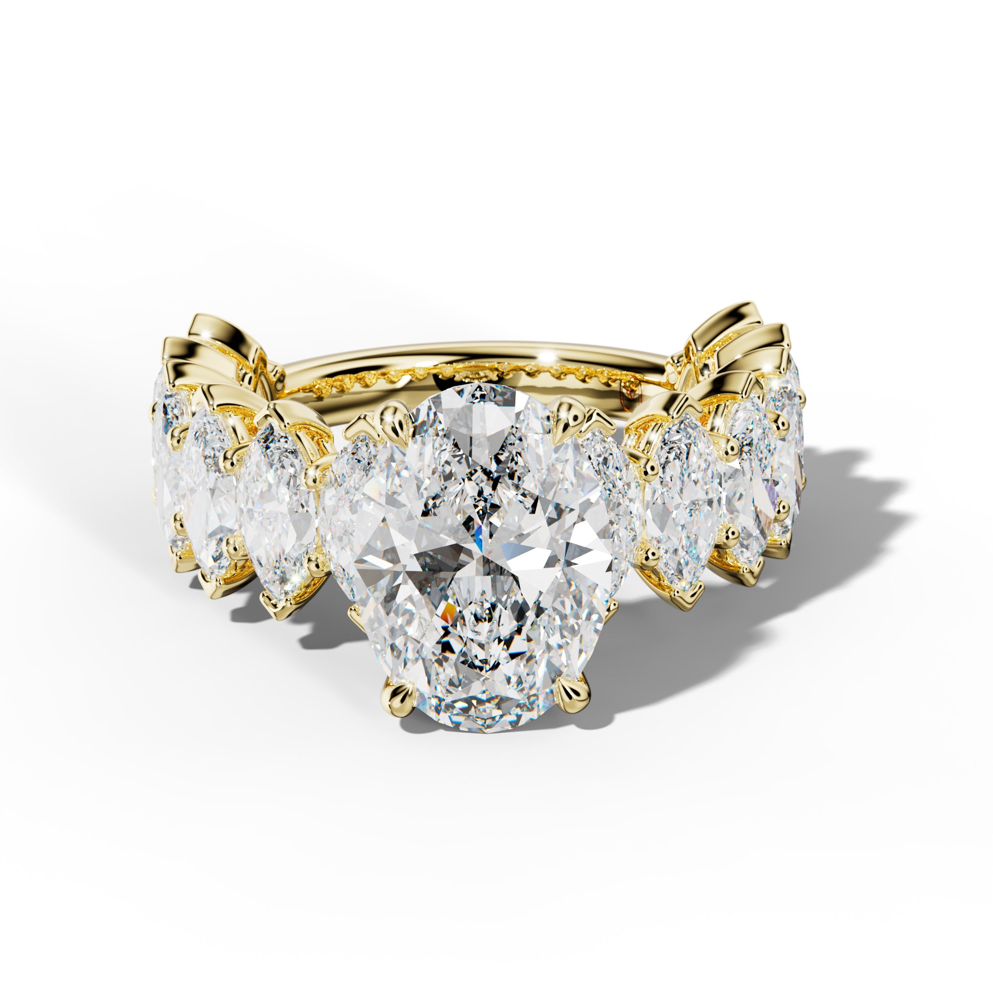 Ashley Oval Diamond Engagement Ring With Marquise Side Stones