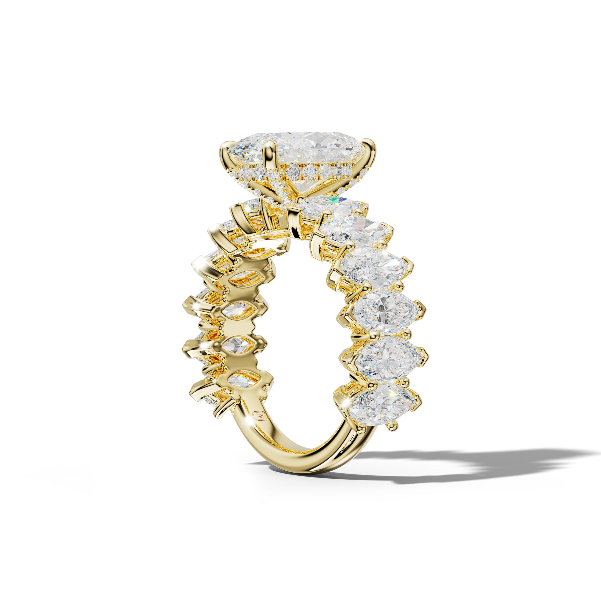 Ashley Oval Diamond Engagement Ring With Marquise Side Stones