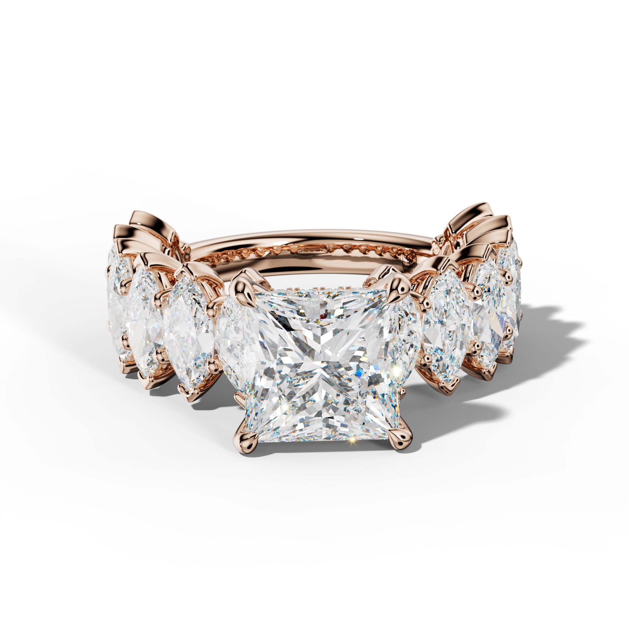 Ashley Princess Cut Engagement Ring With Marquise Side Stones