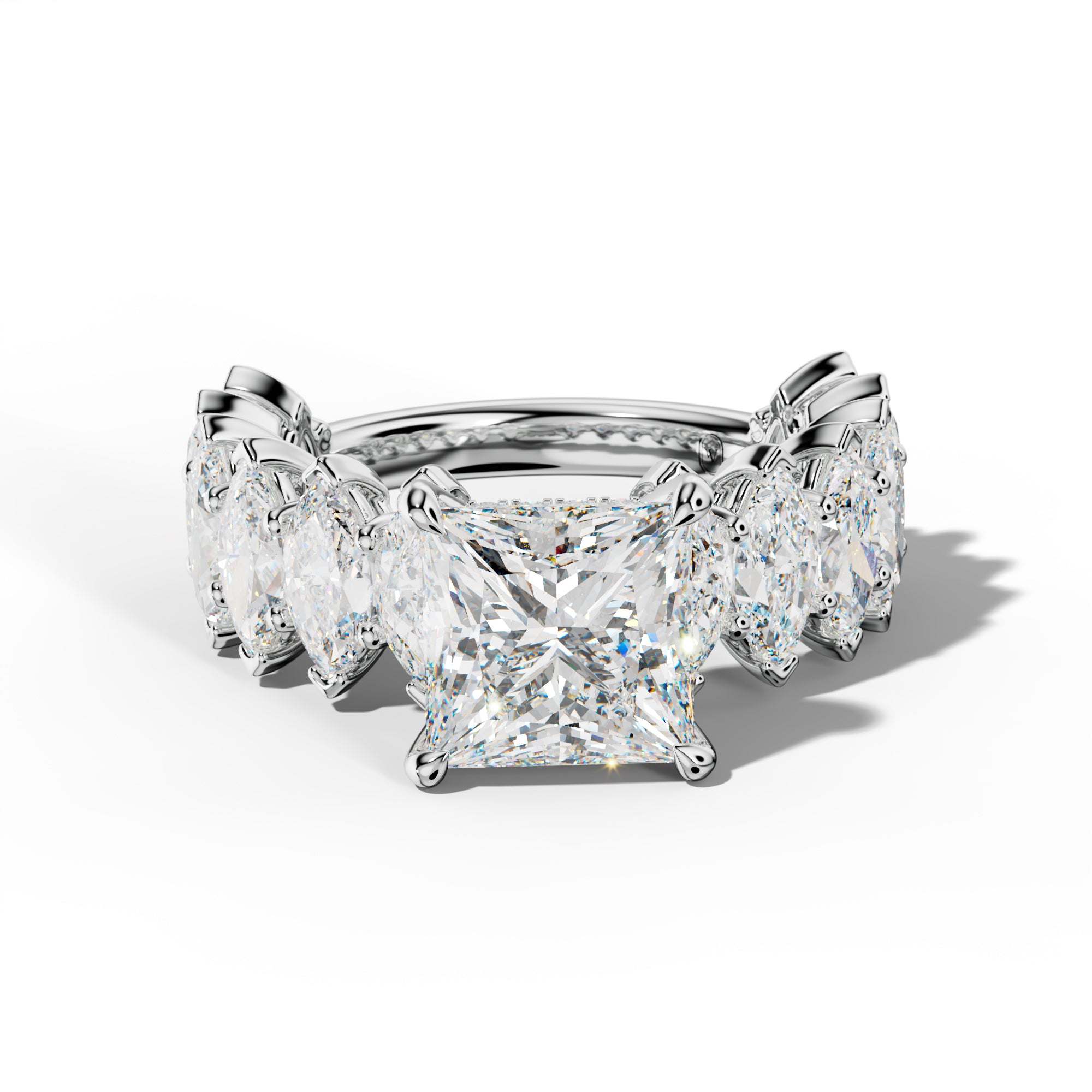 Ashley Princess Cut Engagement Ring With Marquise Side Stones