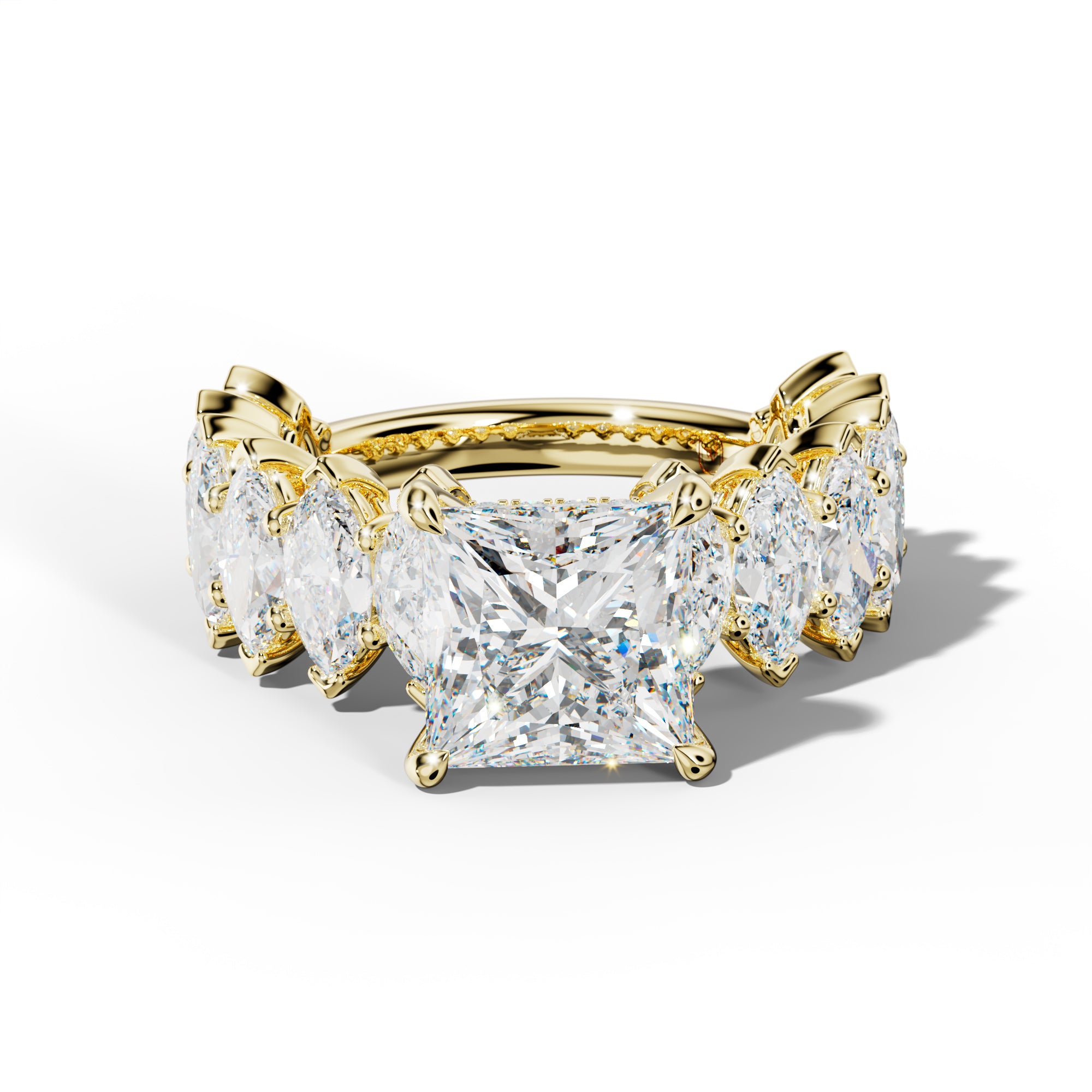 Ashley Princess Cut Engagement Ring With Marquise Side Stones