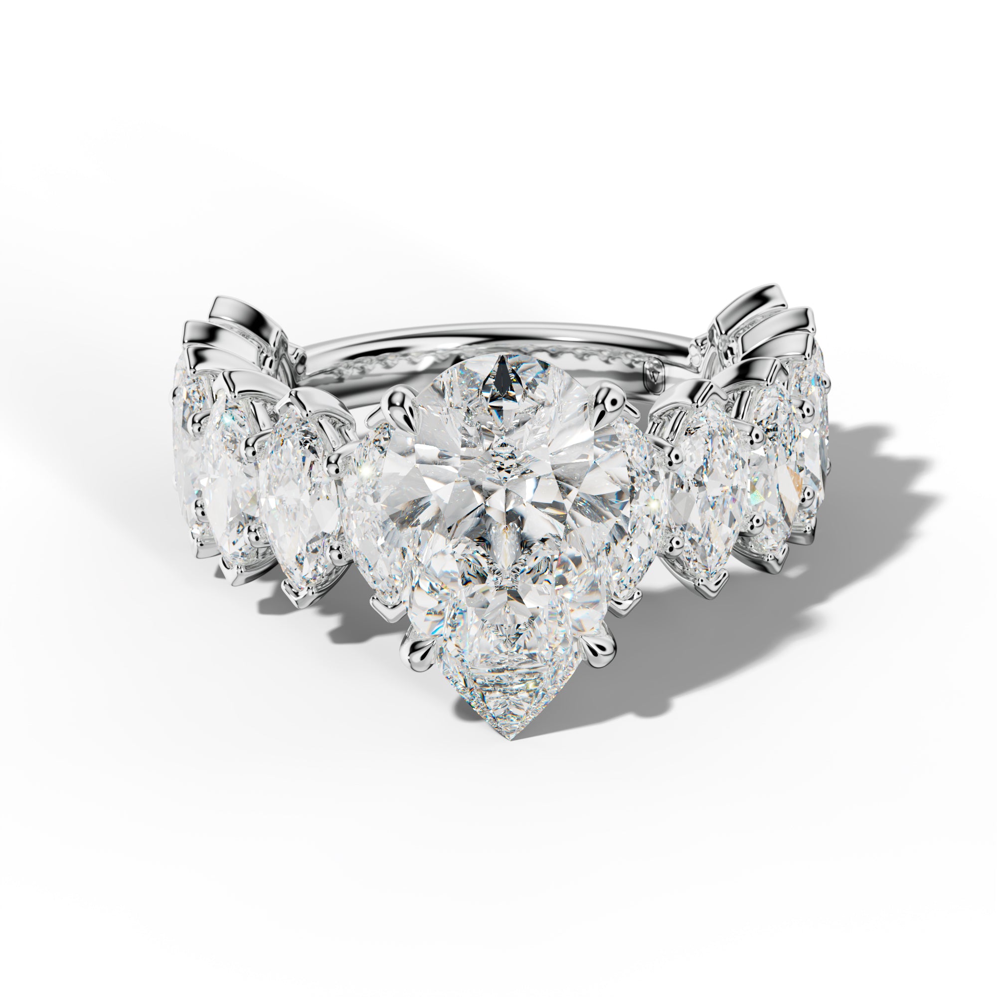 Ashley Pear Shape Engagement Ring With Marquise Side Stones