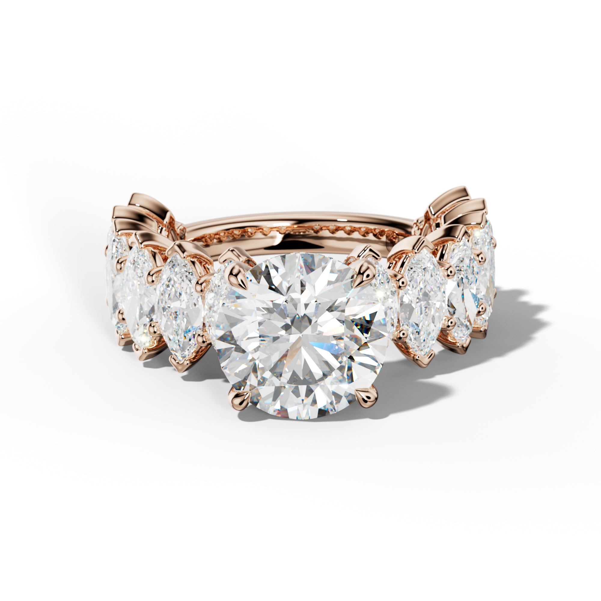 Ashley Round Diamond Engagement Ring With Marquise Side Stones