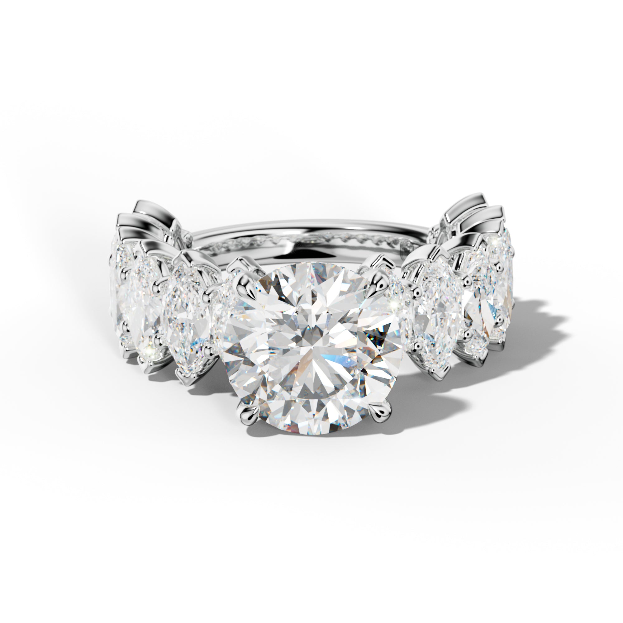 Ashley Round Diamond Engagement Ring With Marquise Side Stones
