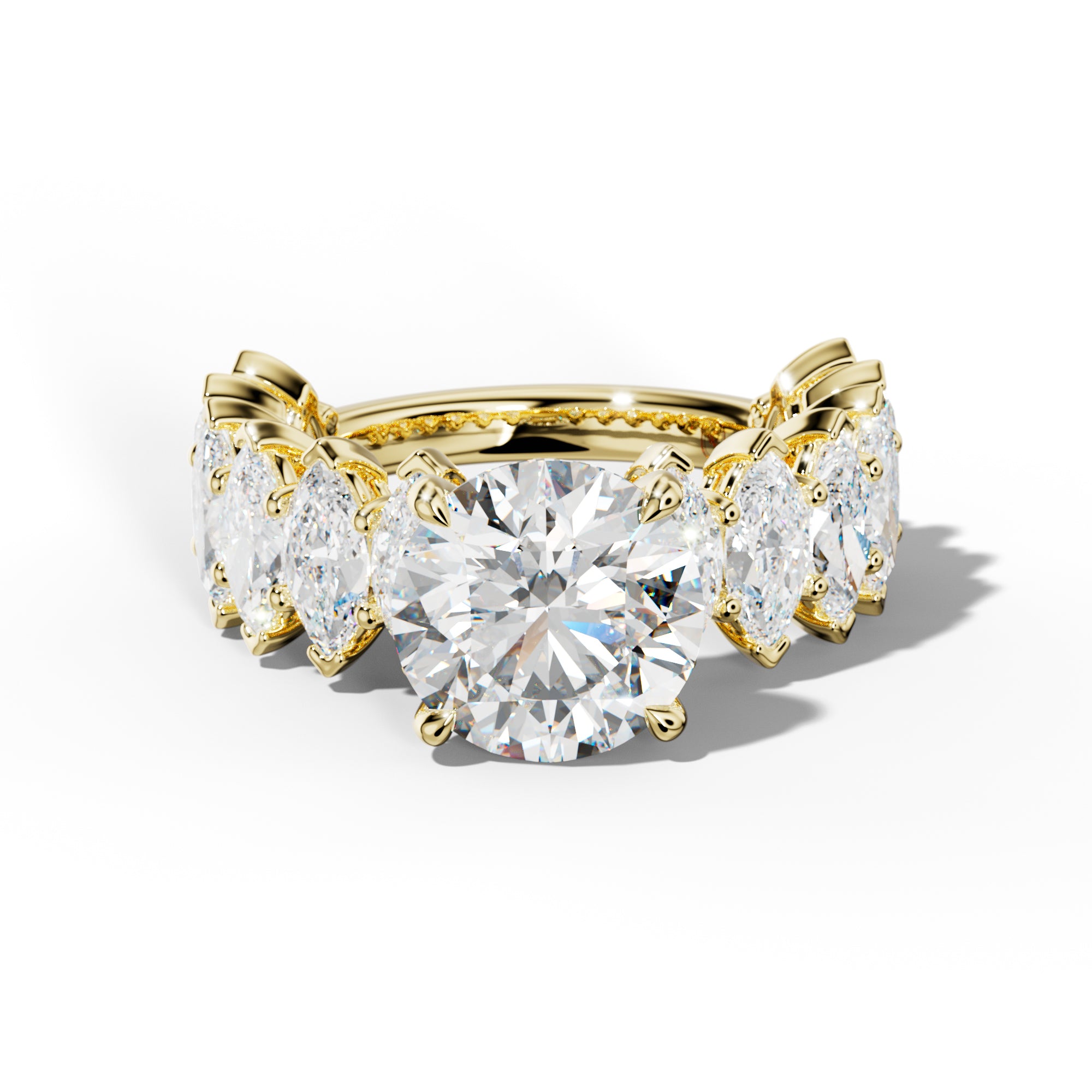 Ashley Round Diamond Engagement Ring With Marquise Side Stones