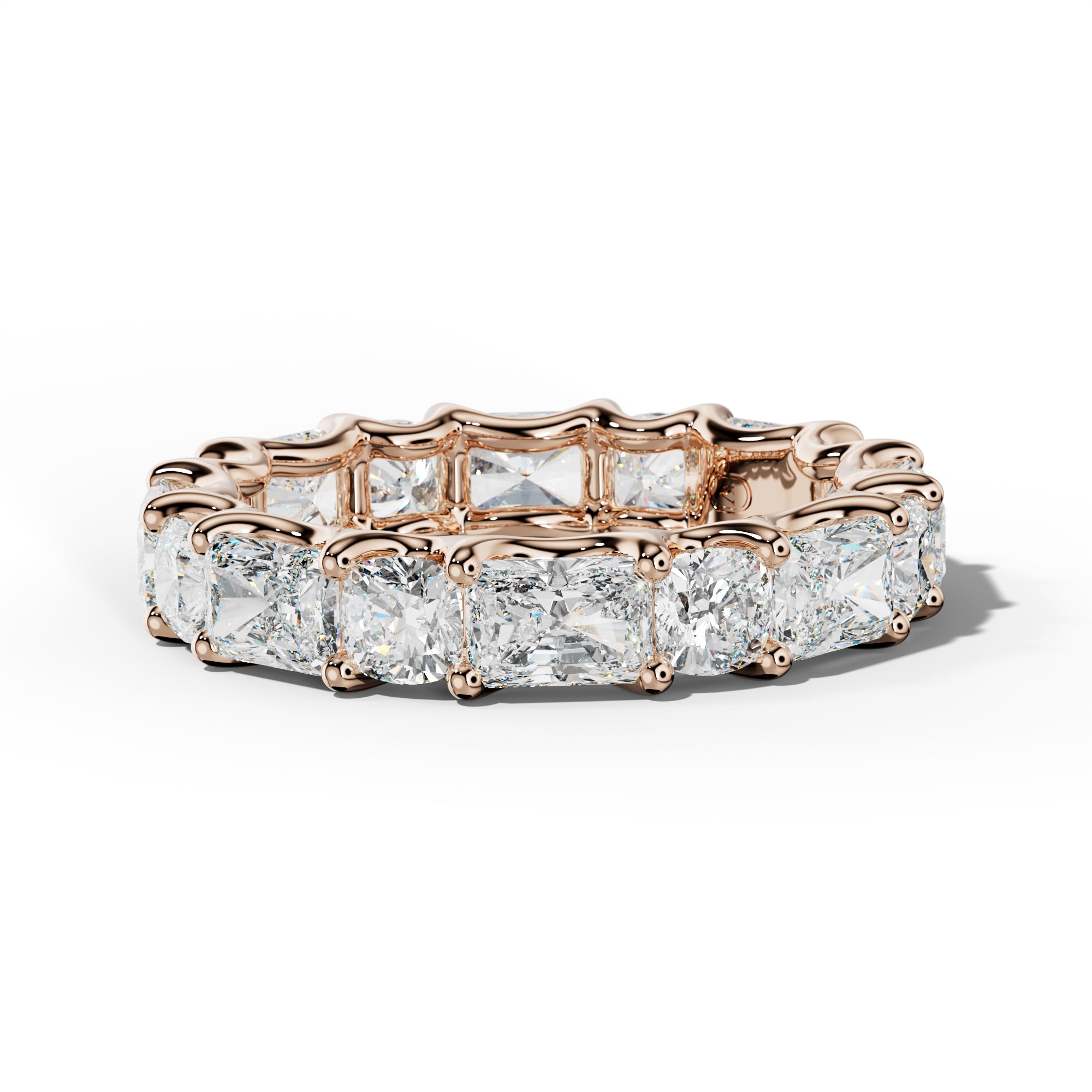 5.0 Carat East West Radiant and Cushion Diamond Eternity Band Shared Prong