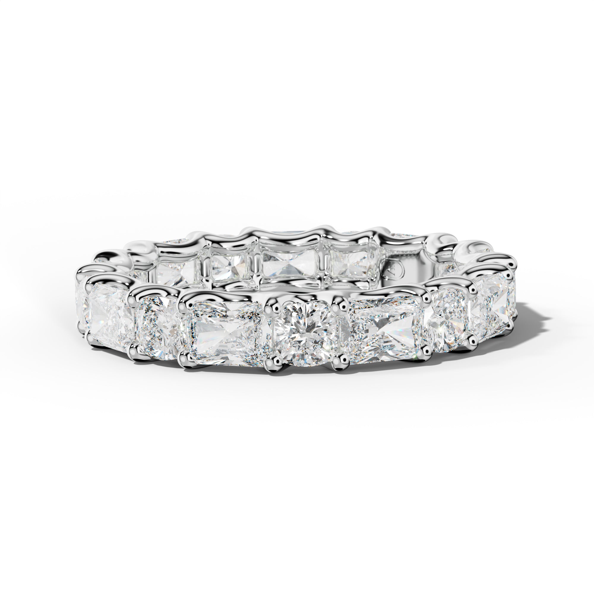 4.0 Carat East West Radiant and Cushion Diamond Eternity Band Shared Prong