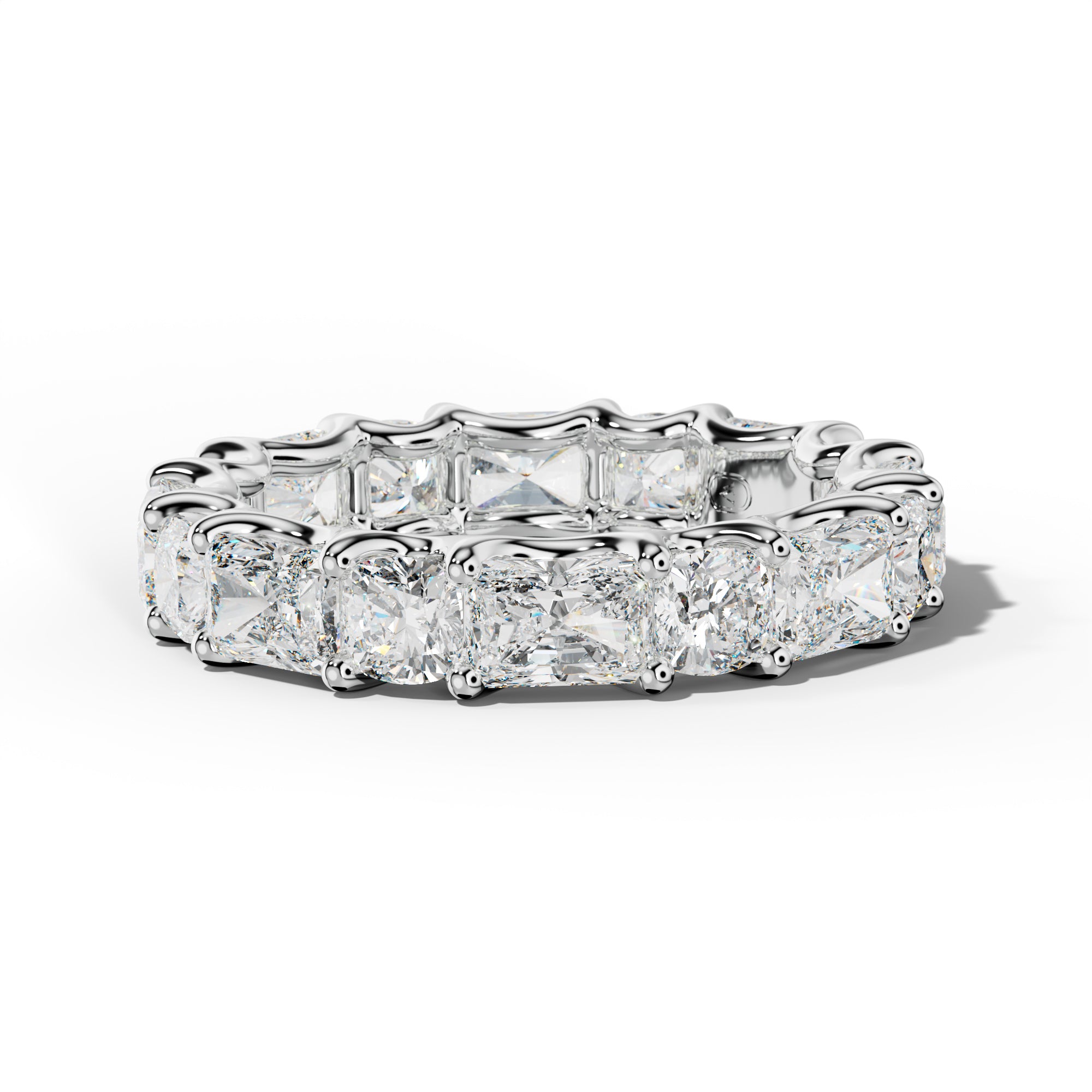 5.0 Carat East West Radiant and Cushion Diamond Eternity Band Shared Prong