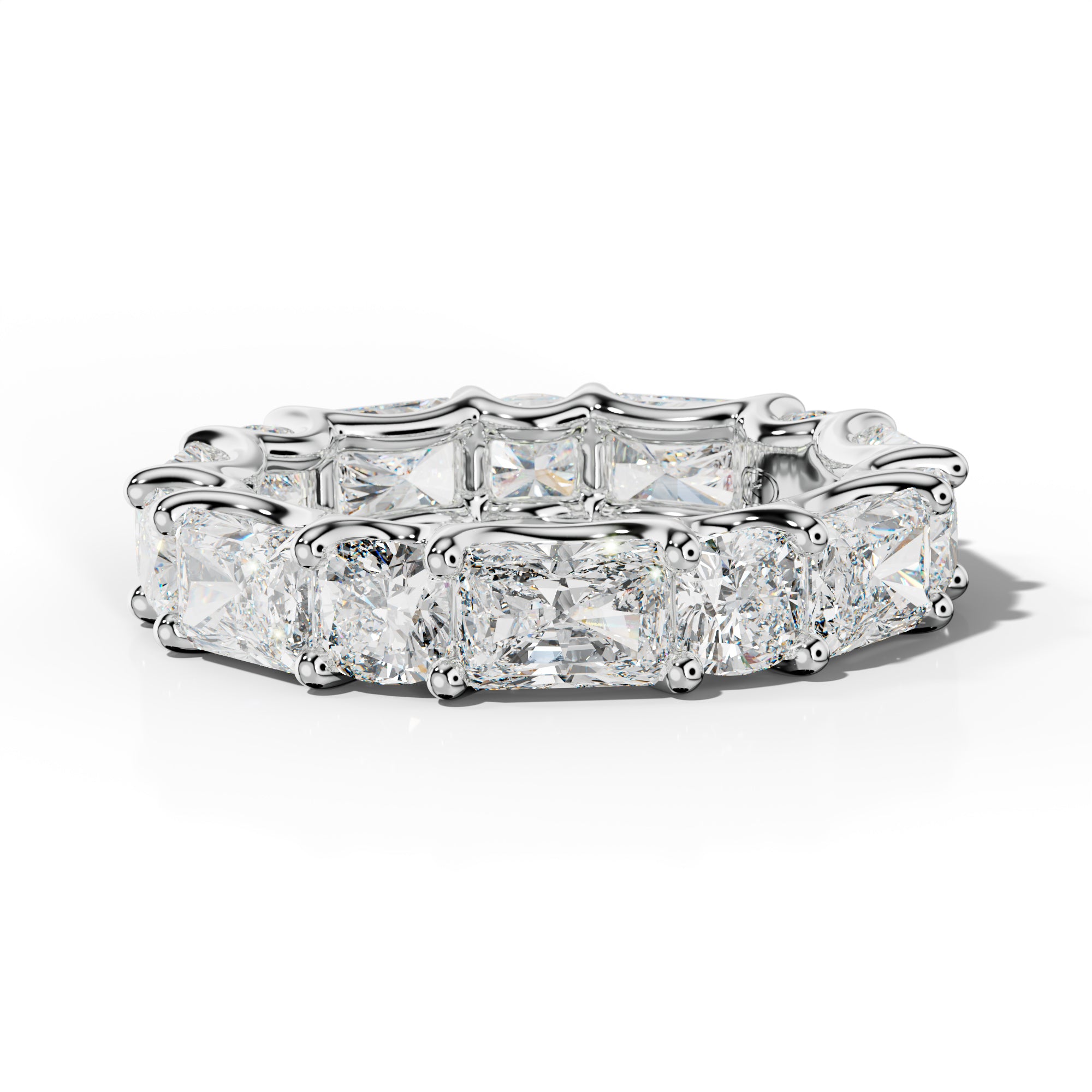 7.0 Carat East West Radiant and Cushion Diamond Eternity Band Shared Prong