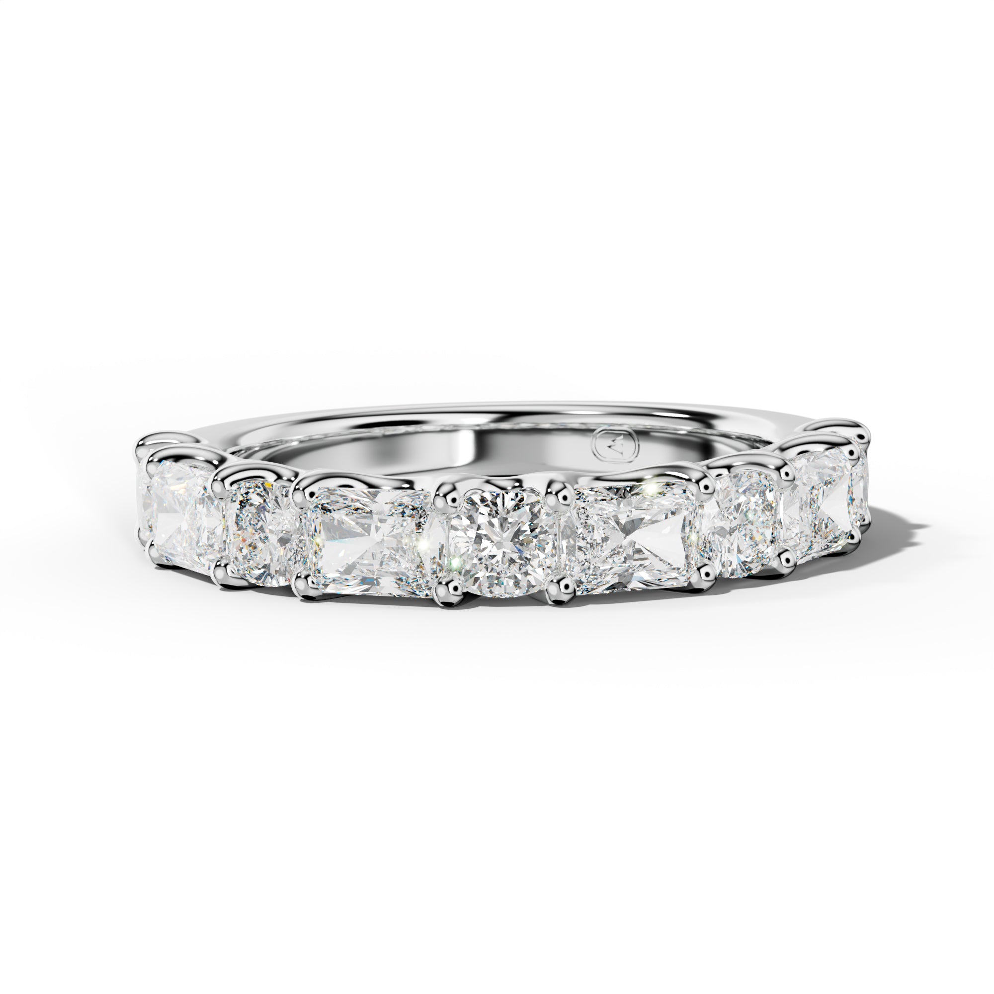 2.0 Carat East West Radiant and Cushion Diamond Half Anniversary Band Shared Prong