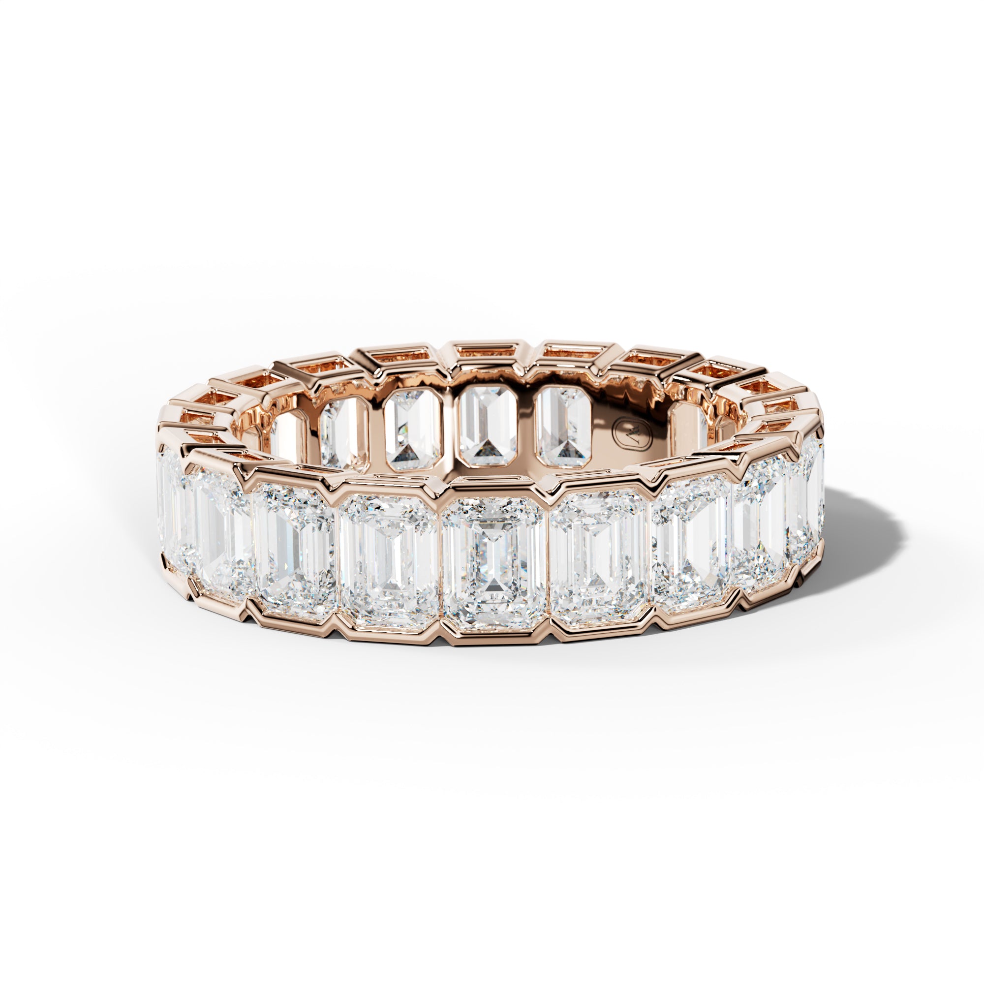 5.0 Carat Emerald Cut Diamond Half Bezel Set Eternity Band