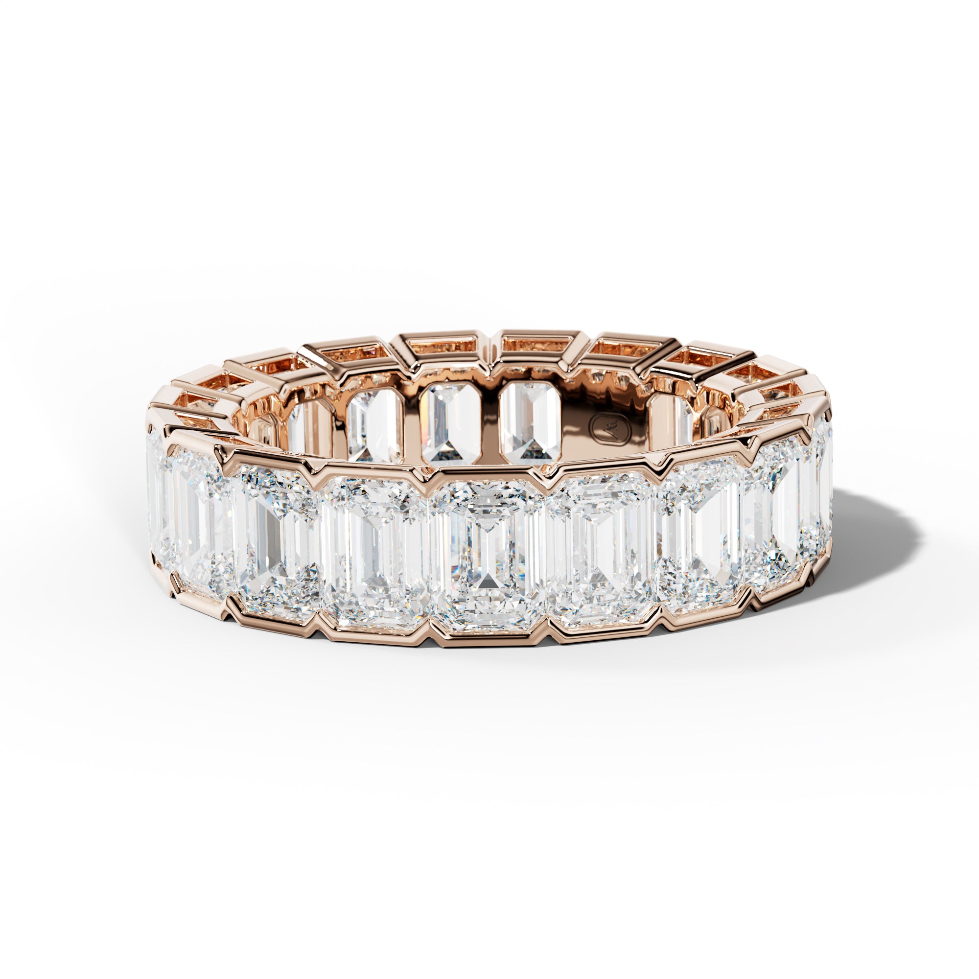 8.0 Carat Emerald Cut Diamond Half Bezel Set Eternity Band