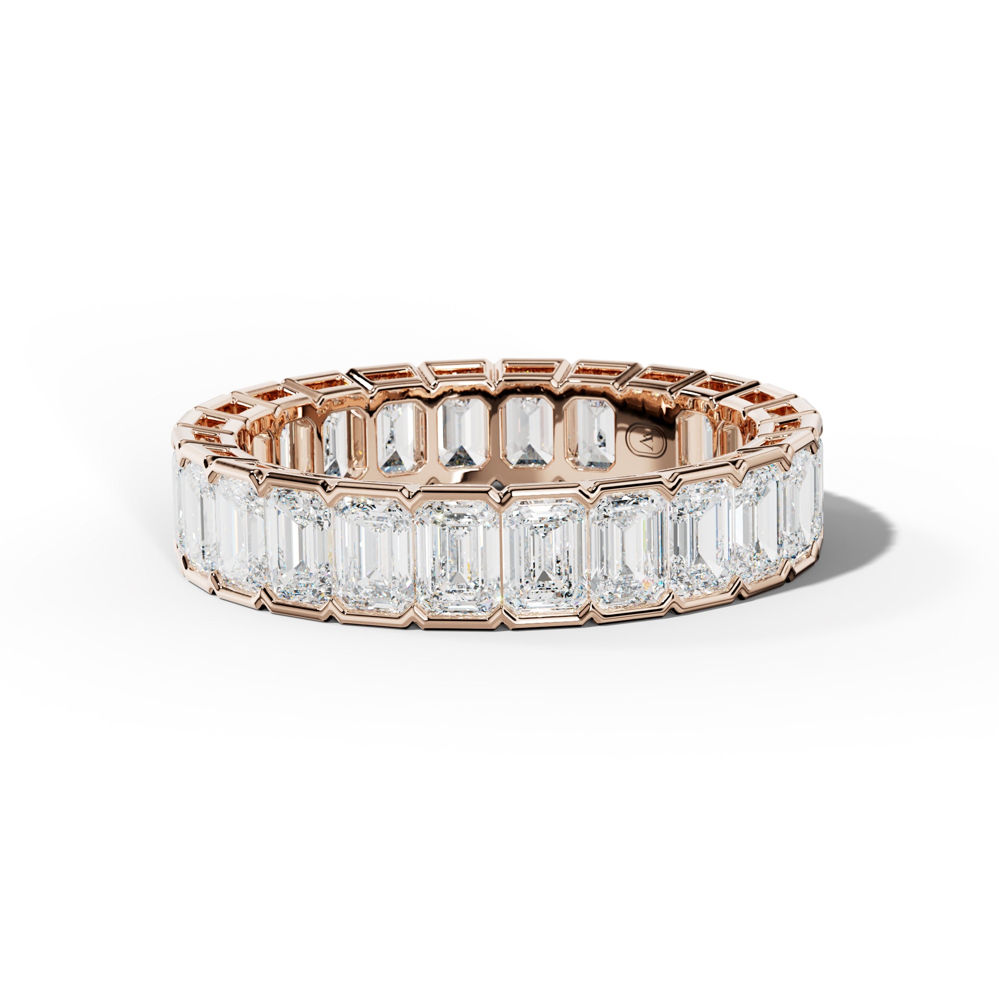 4.0 Carat Emerald Cut Diamond Half Bezel Set Eternity Band