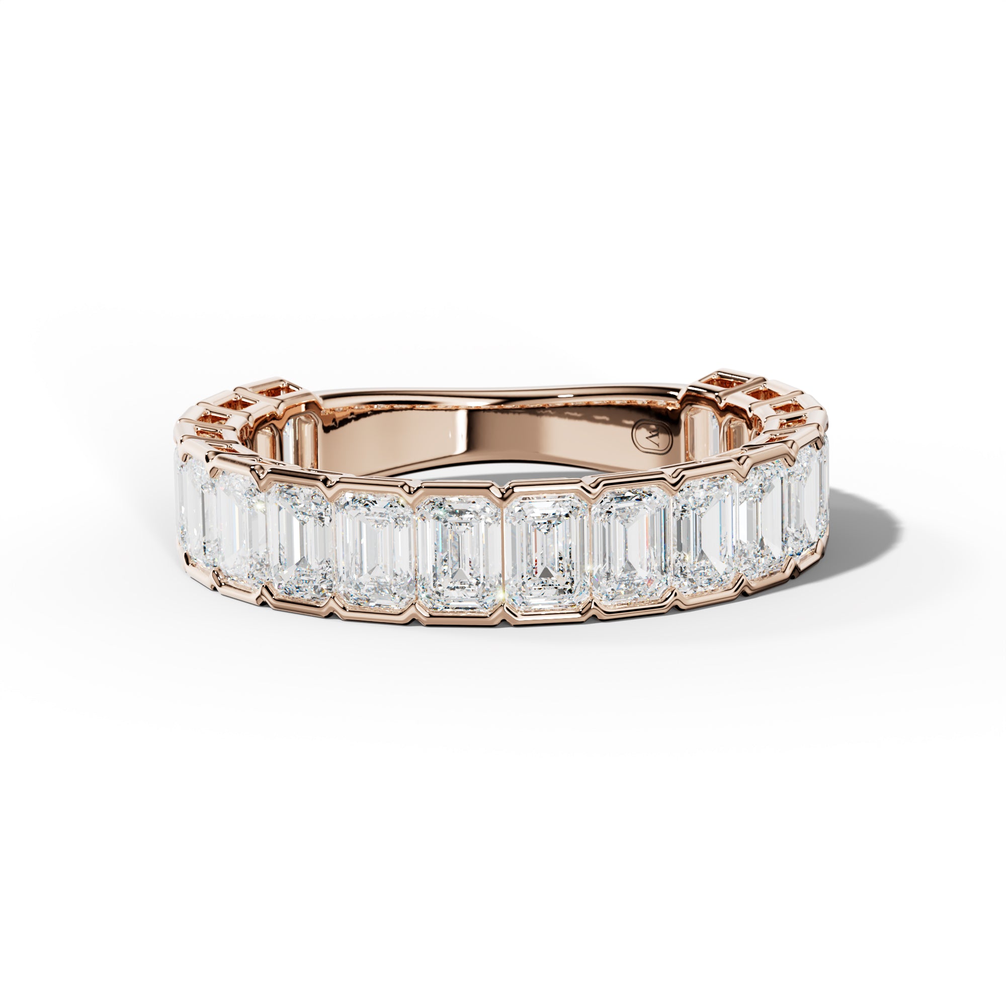 3.0 Carat Emerald Cut Diamond Half Bezel Set 3/4 Anniversary Band