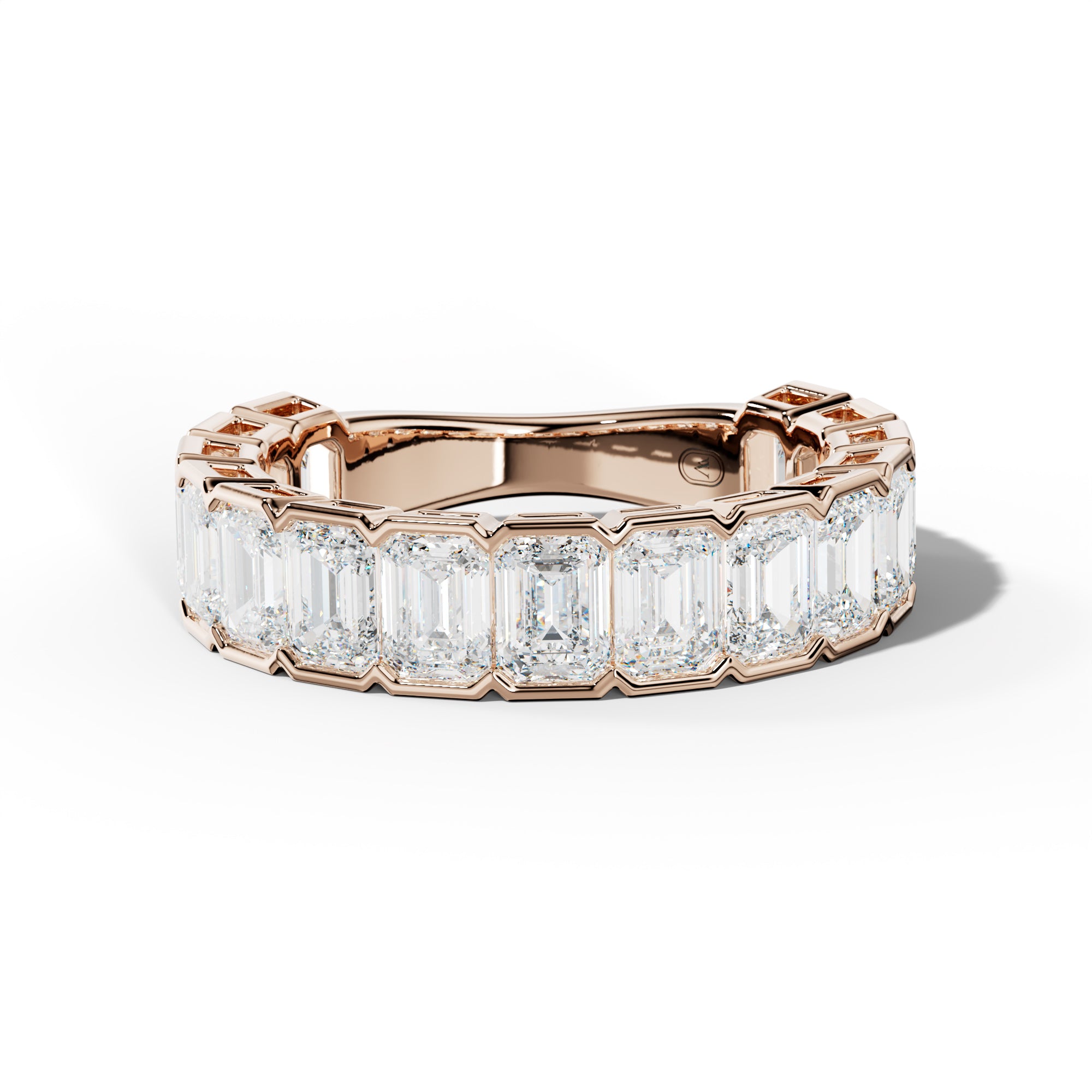 4.0 Carat Emerald Cut Diamond Half Bezel Set 3/4 Anniversary Band