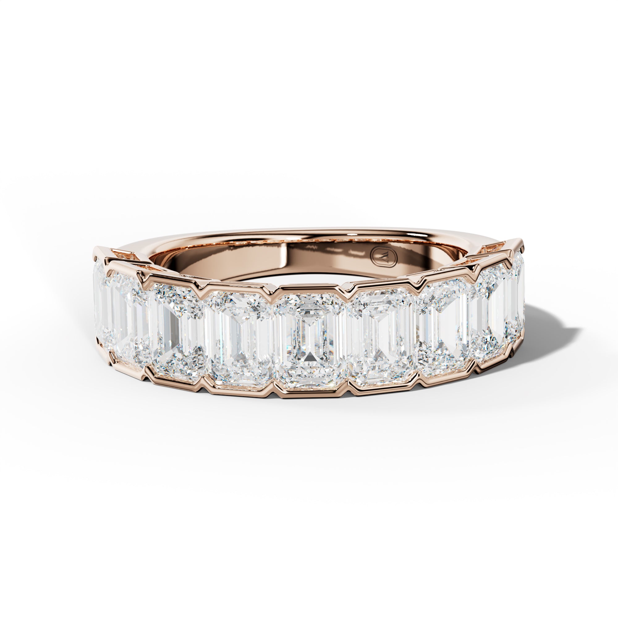 4.0 Carat Emerald Cut Diamond Half Bezel Set Half Anniversary Band