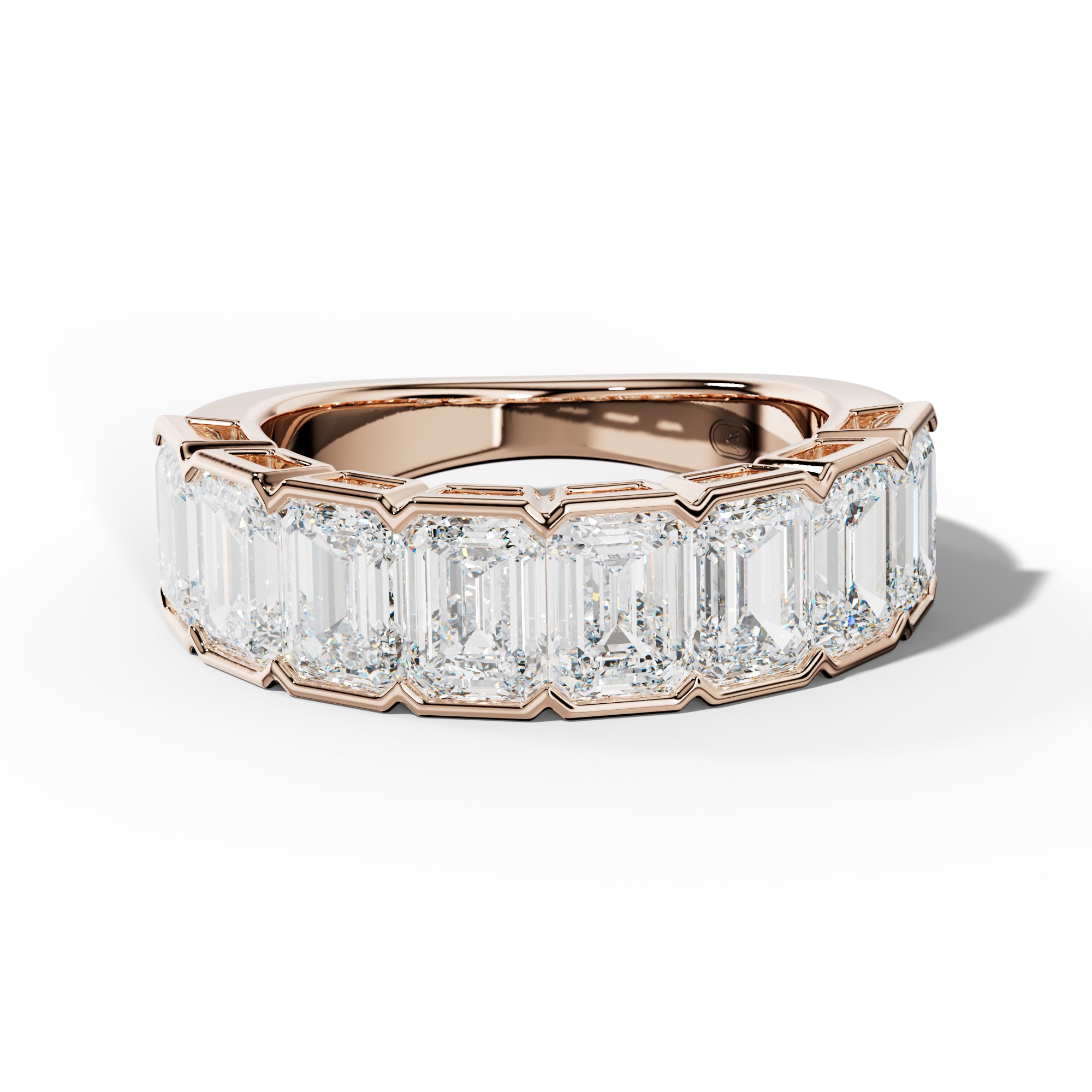 5.0 Carat Emerald Cut Diamond Half Bezel Set Half Anniversary Band
