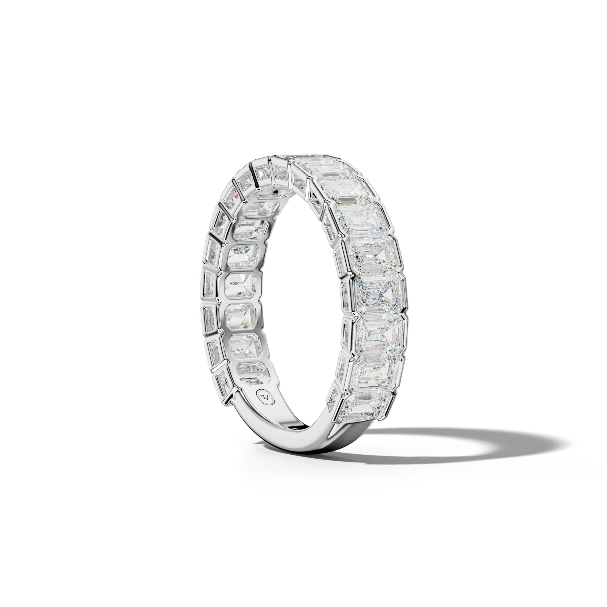 3.0 Carat Emerald Cut Diamond Half Bezel Set 3/4 Anniversary Band