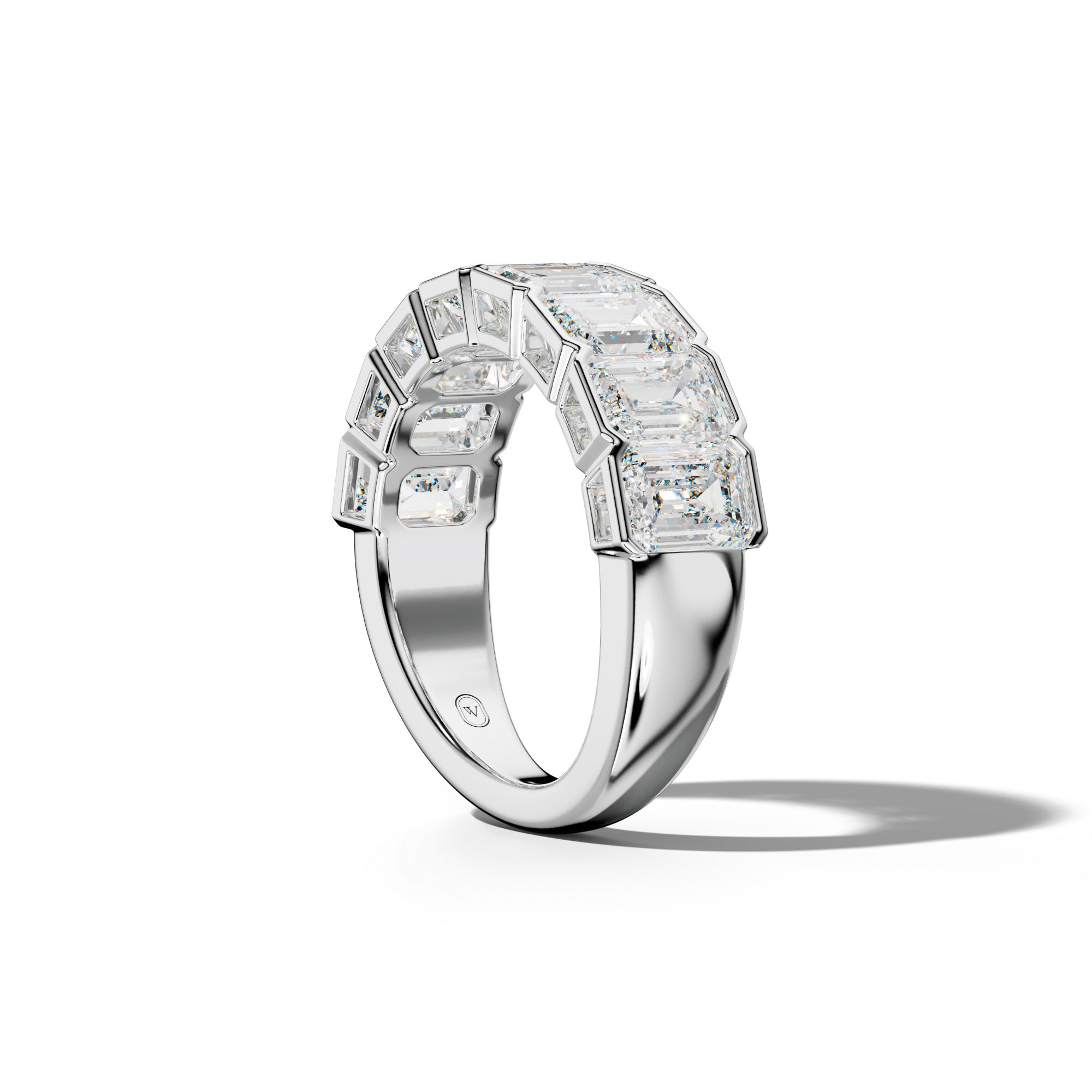 5.0 Carat Emerald Cut Diamond Half Bezel Set Half Anniversary Band