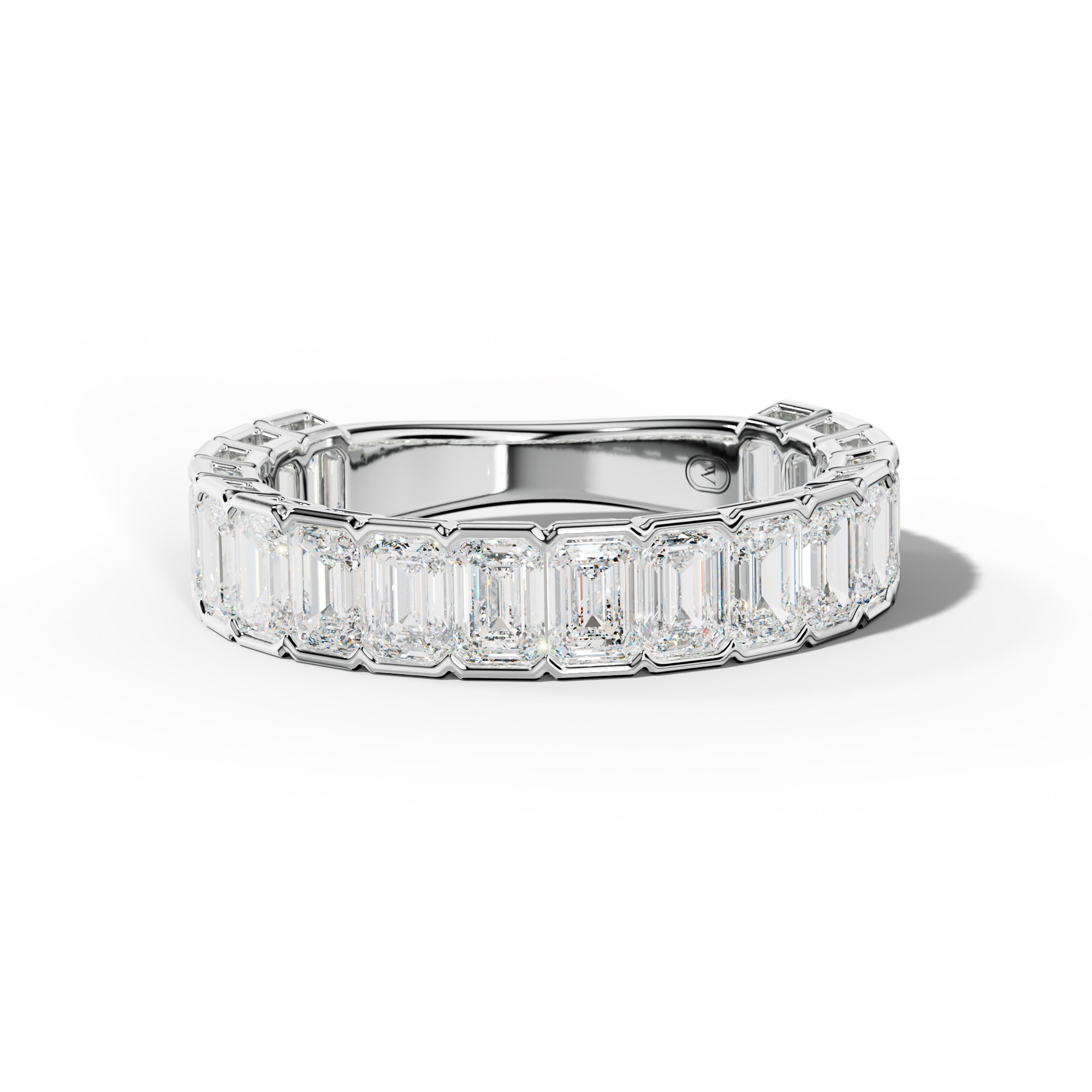3.0 Carat Emerald Cut Diamond Half Bezel Set 3/4 Anniversary Band