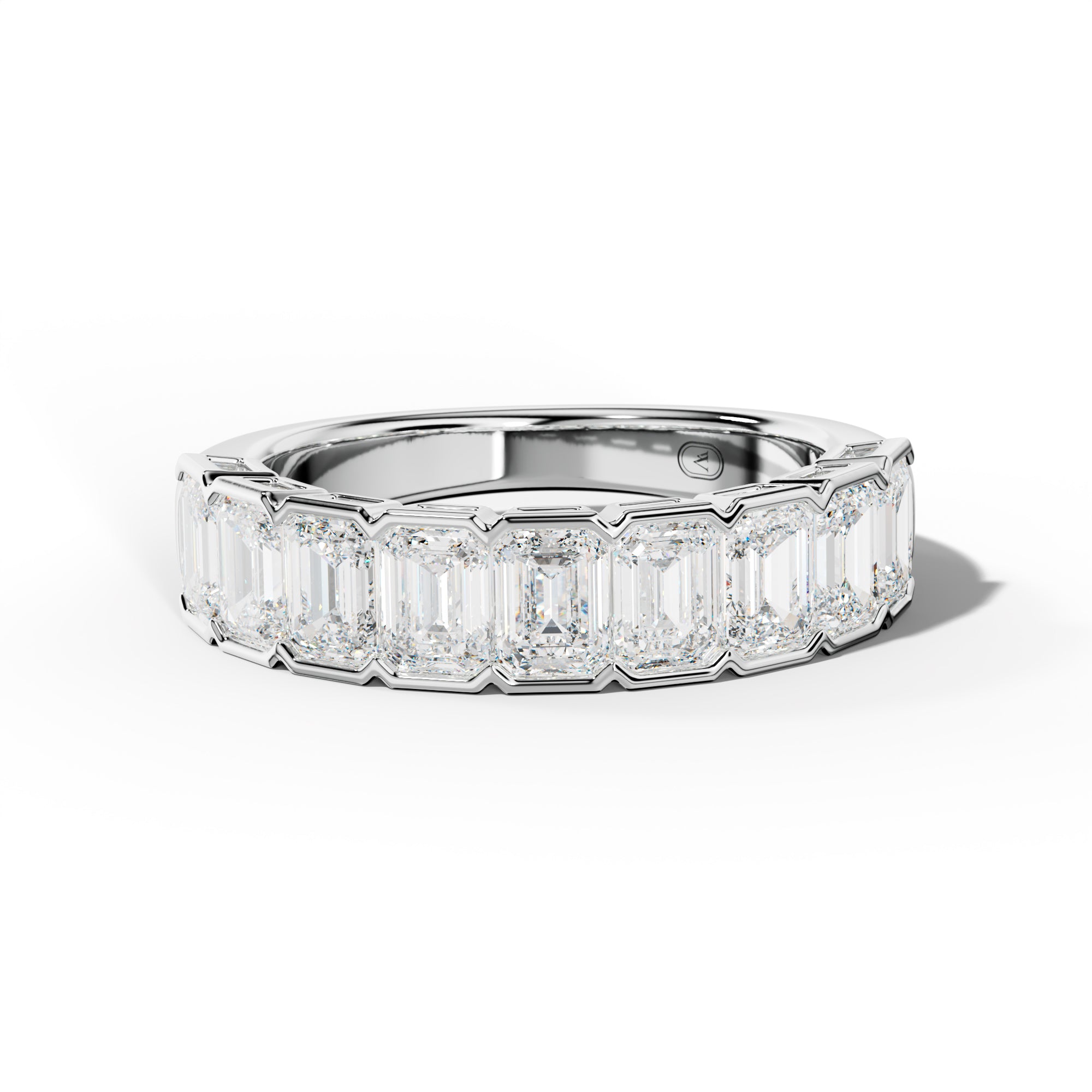 3.0 Carat Emerald Cut Diamond Half Bezel Set Half Anniversary Band