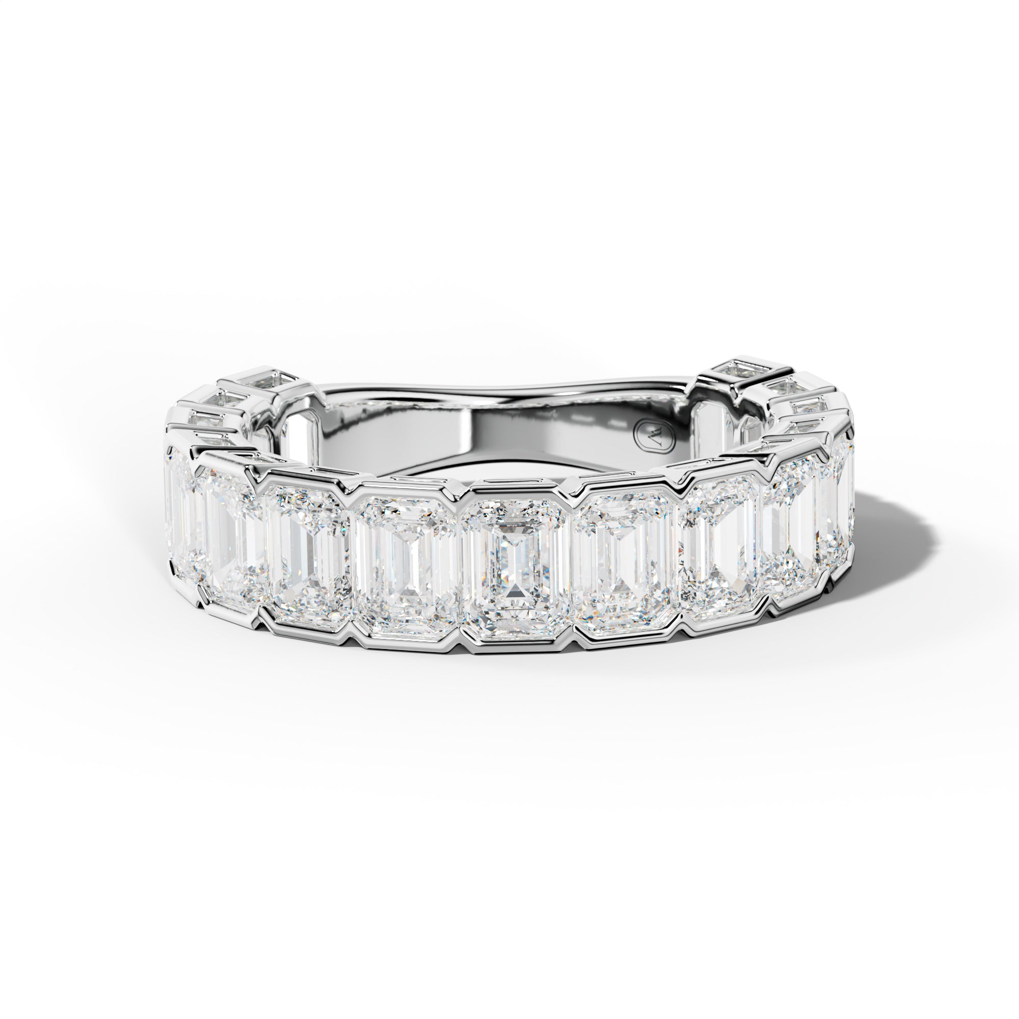 4.0 Carat Emerald Cut Diamond Half Bezel Set 3/4 Anniversary Band