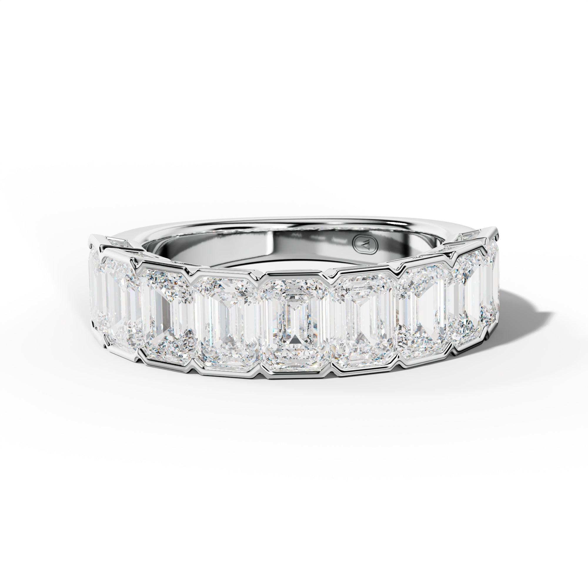 4.0 Carat Emerald Cut Diamond Half Bezel Set Half Anniversary Band