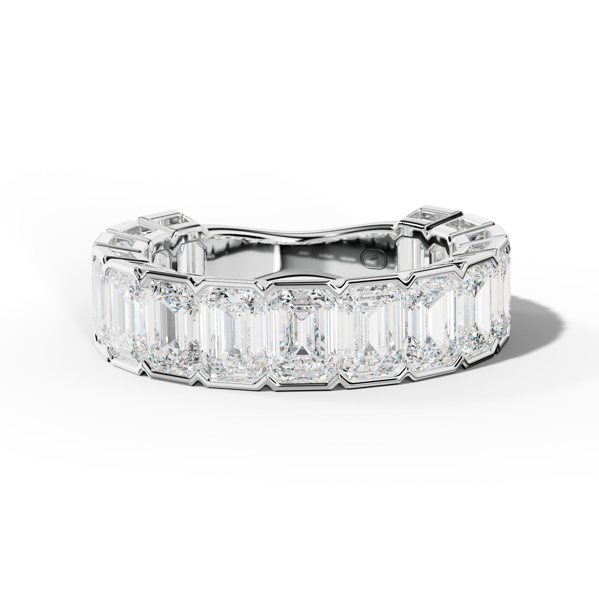 6.0 Carat Emerald Cut Diamond Half Bezel Set 3/4 Anniversary Band