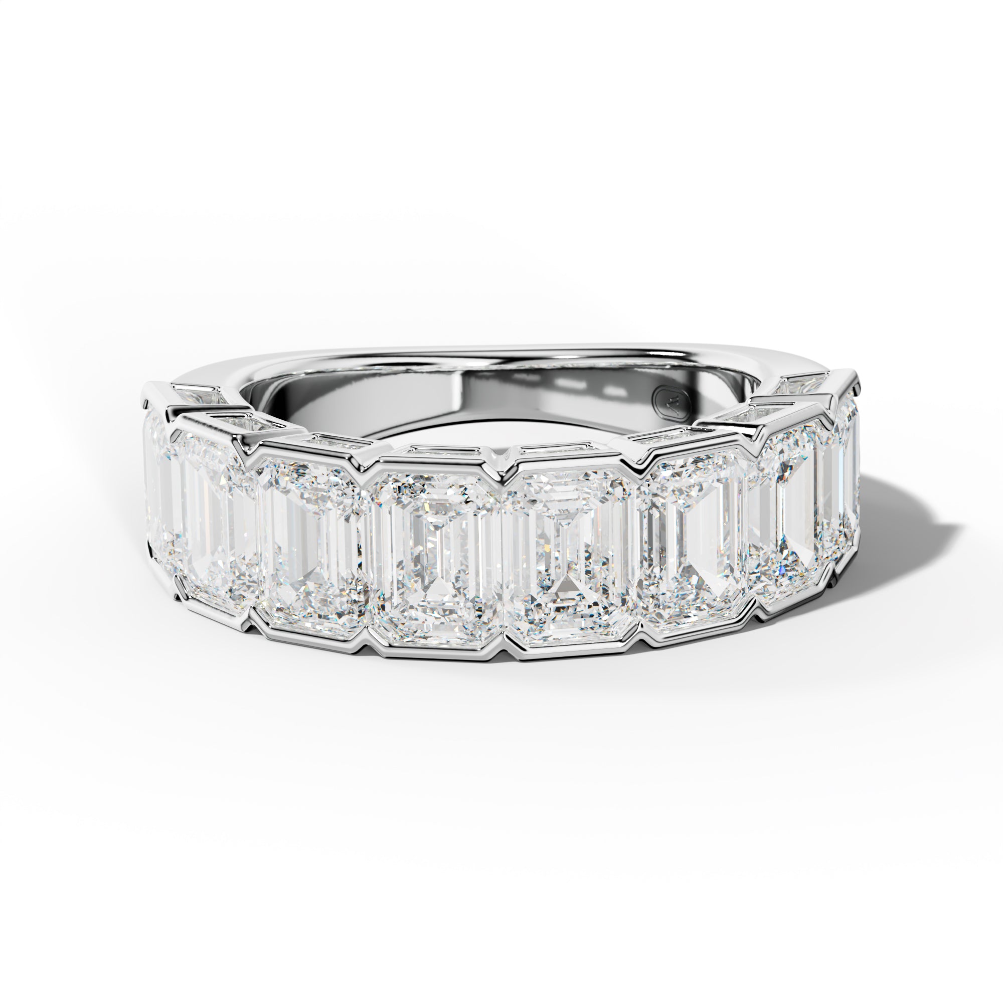 5.0 Carat Emerald Cut Diamond Half Bezel Set Half Anniversary Band