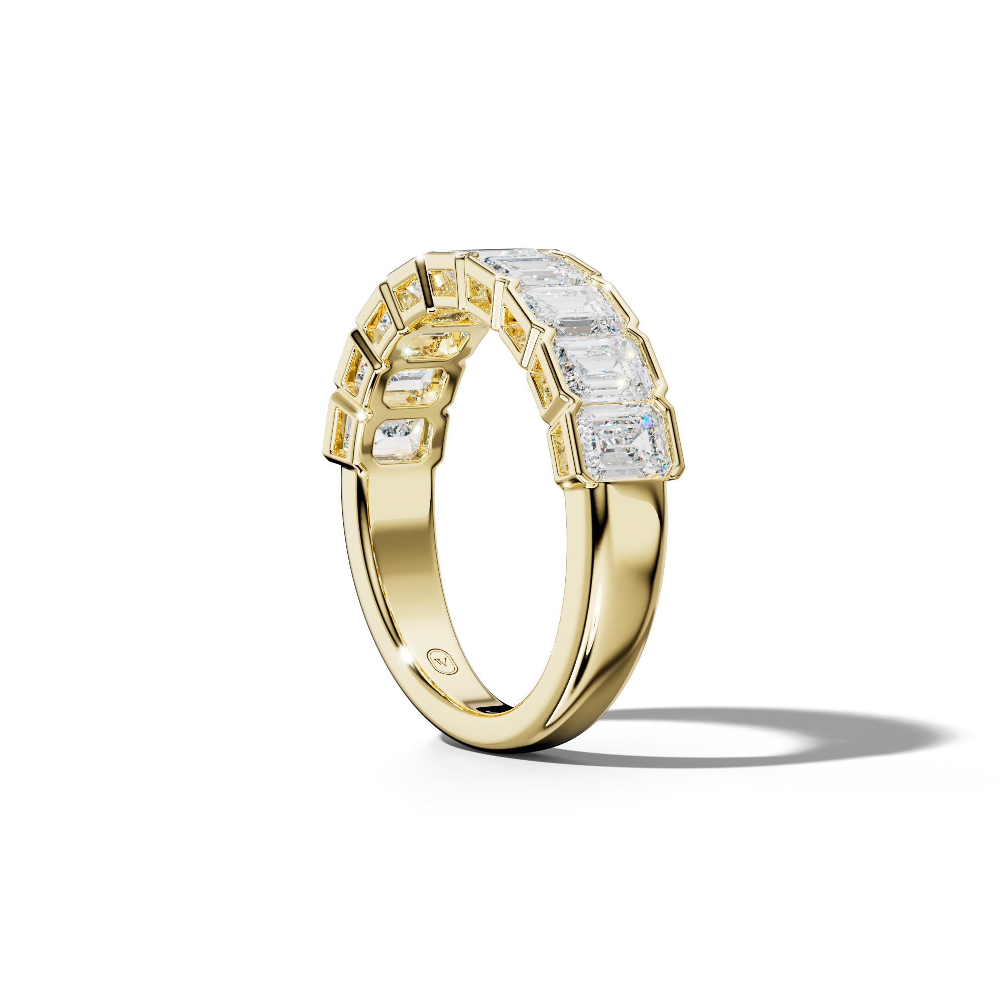 3.0 Carat Emerald Cut Diamond Half Bezel Set Half Anniversary Band