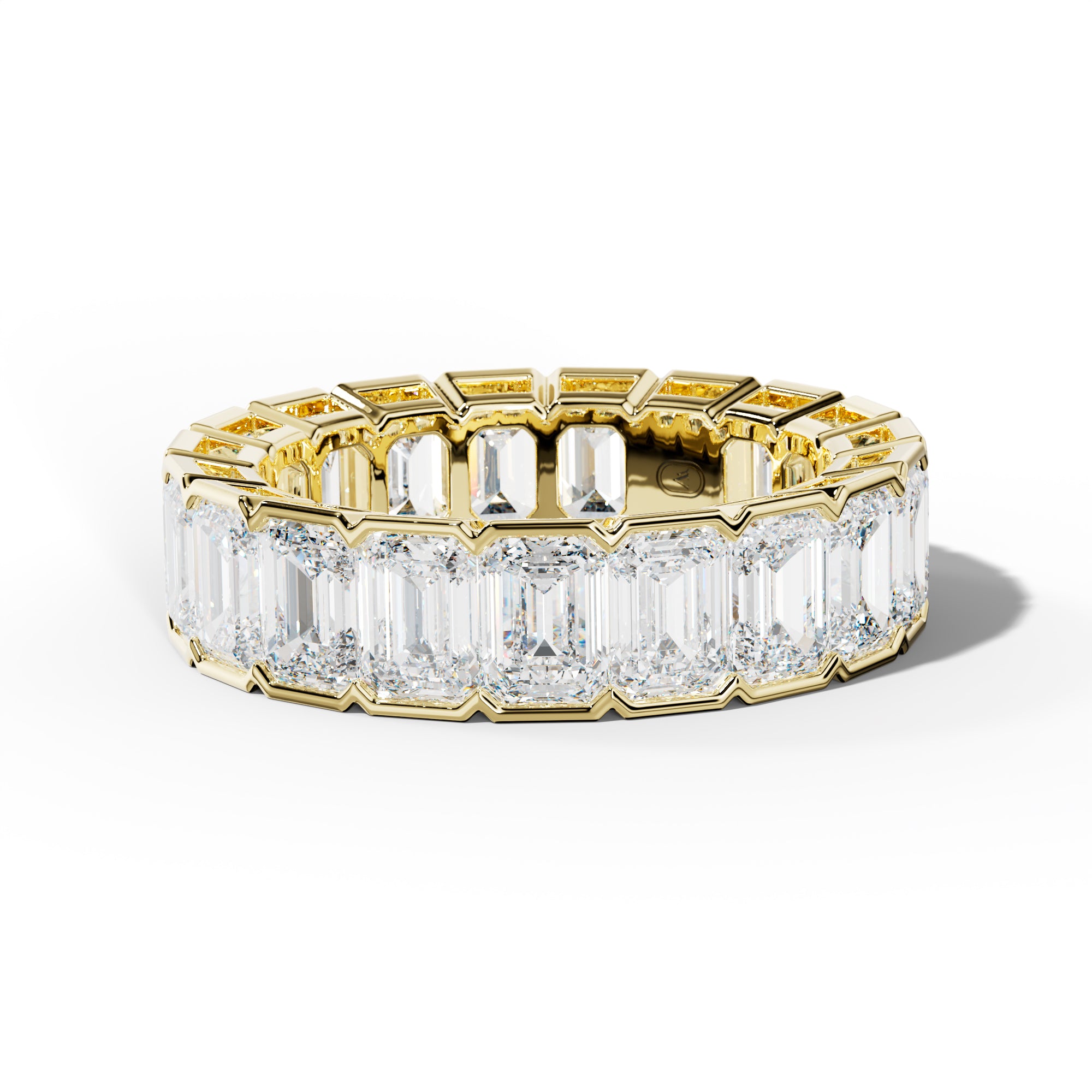 8.0 Carat Emerald Cut Diamond Half Bezel Set Eternity Band