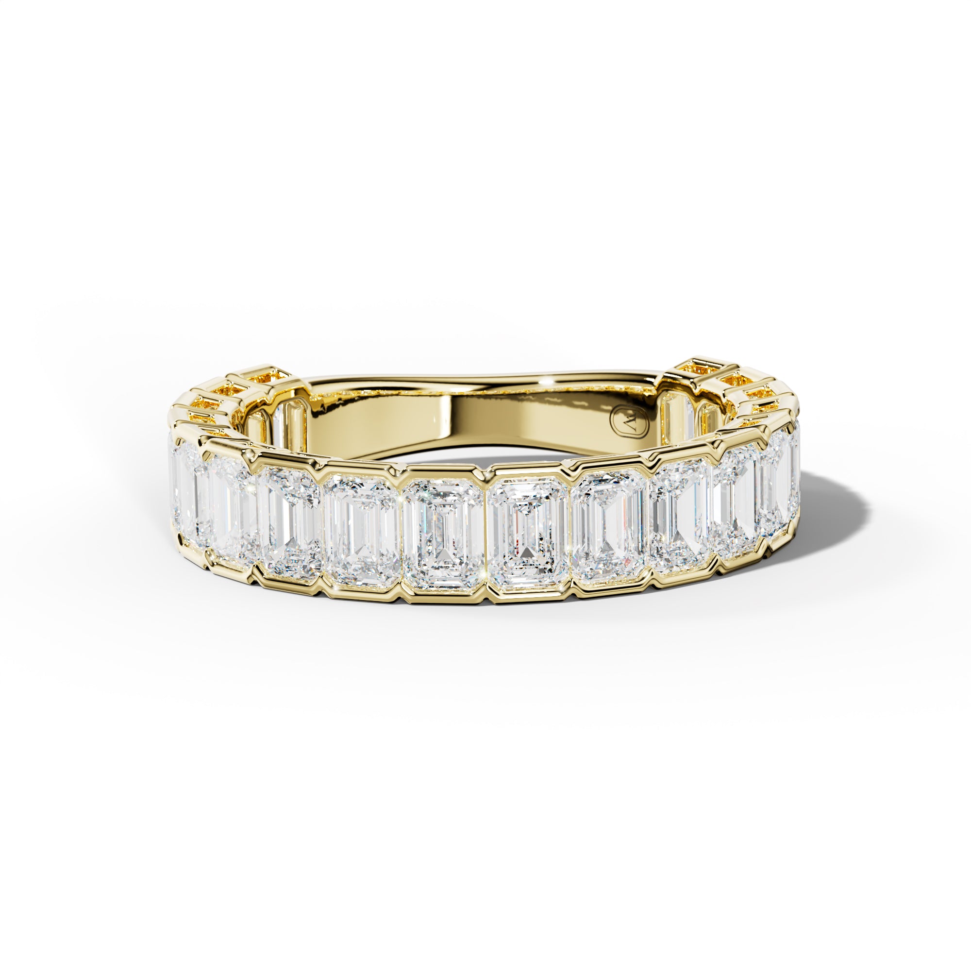 3.0 Carat Emerald Cut Diamond Half Bezel Set 3/4 Anniversary Band