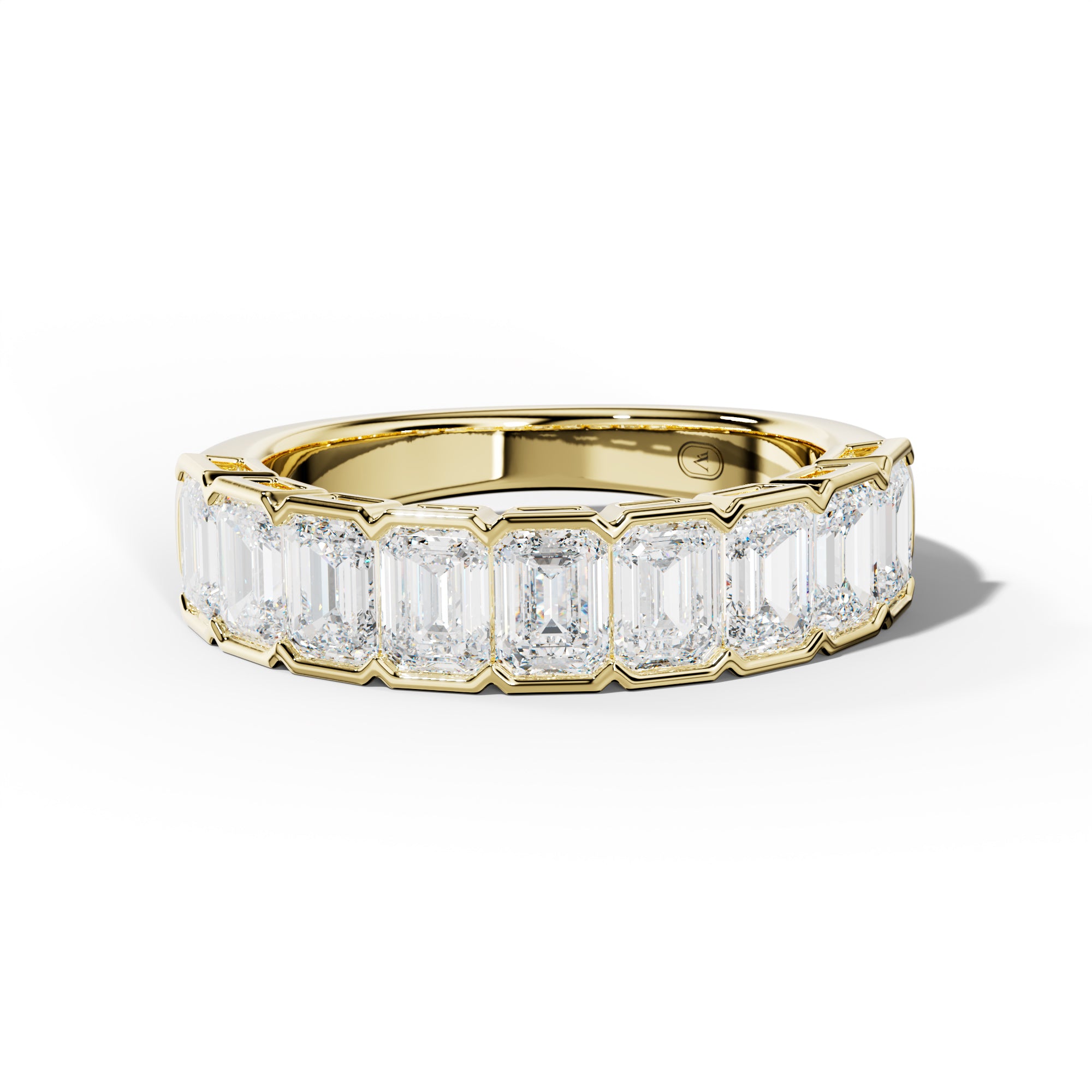 3.0 Carat Emerald Cut Diamond Half Bezel Set Half Anniversary Band
