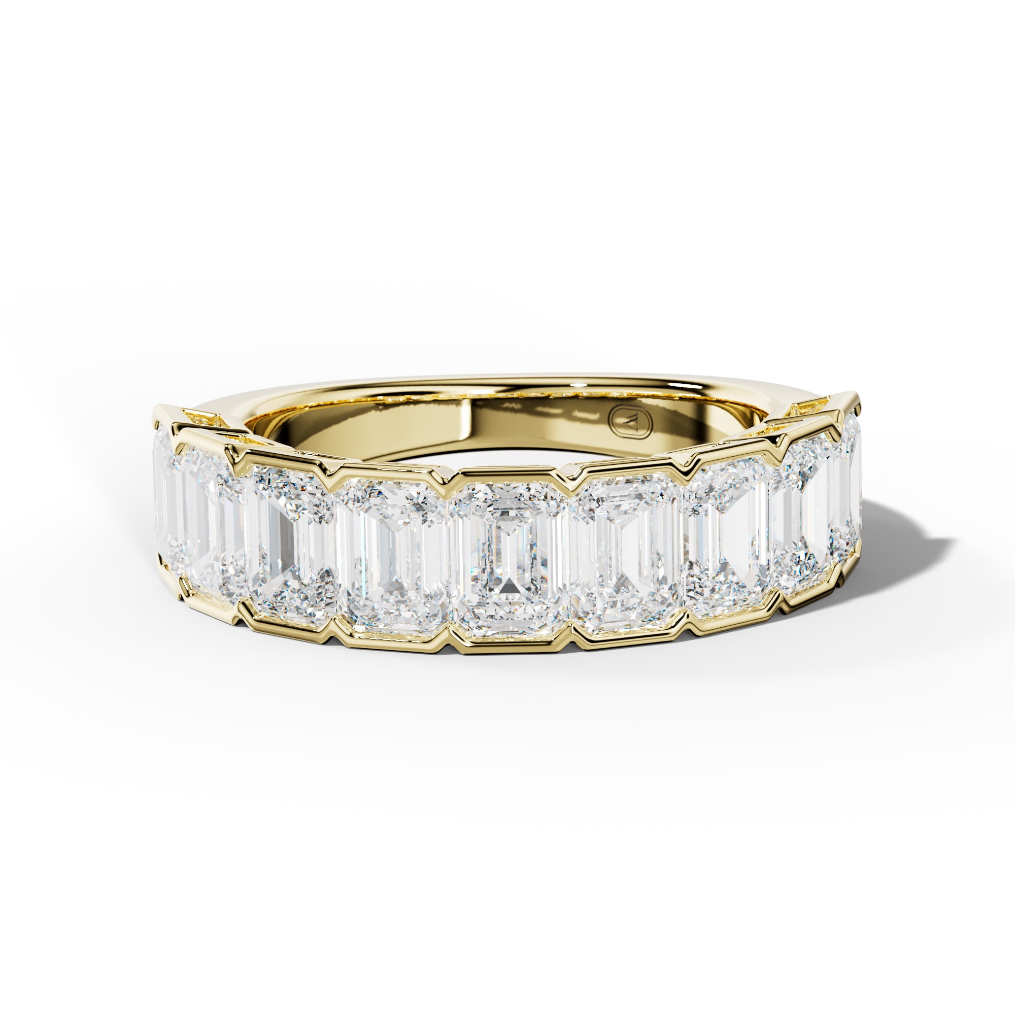 4.0 Carat Emerald Cut Diamond Half Bezel Set Half Anniversary Band