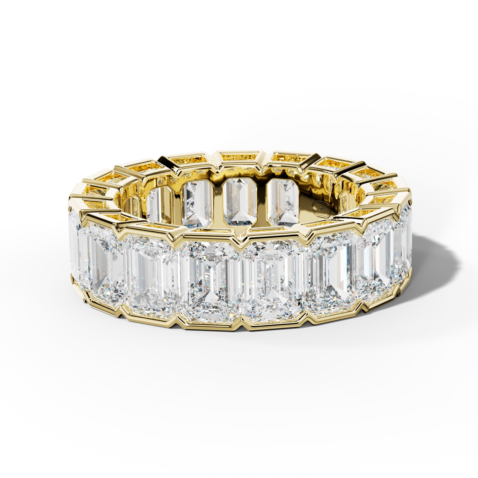 9.0 Carat Emerald Cut Diamond Half Bezel Set Eternity Band