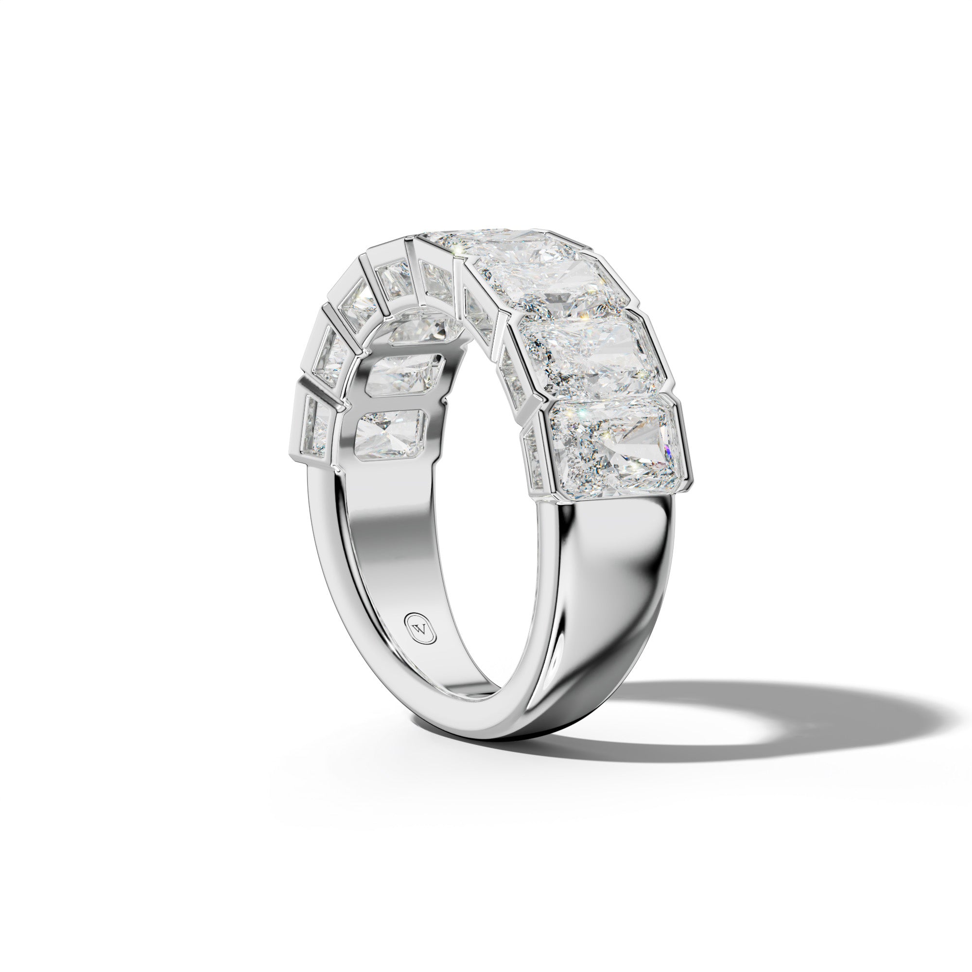 5.0 Carat Radiant Diamond Half Bezel Set Half Anniversary Band