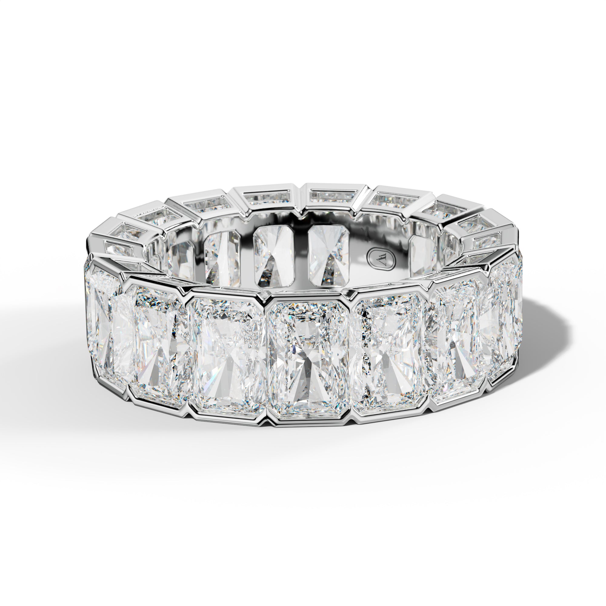 11.0 Carat Radiant Diamond Half Bezel Set Eternity Band