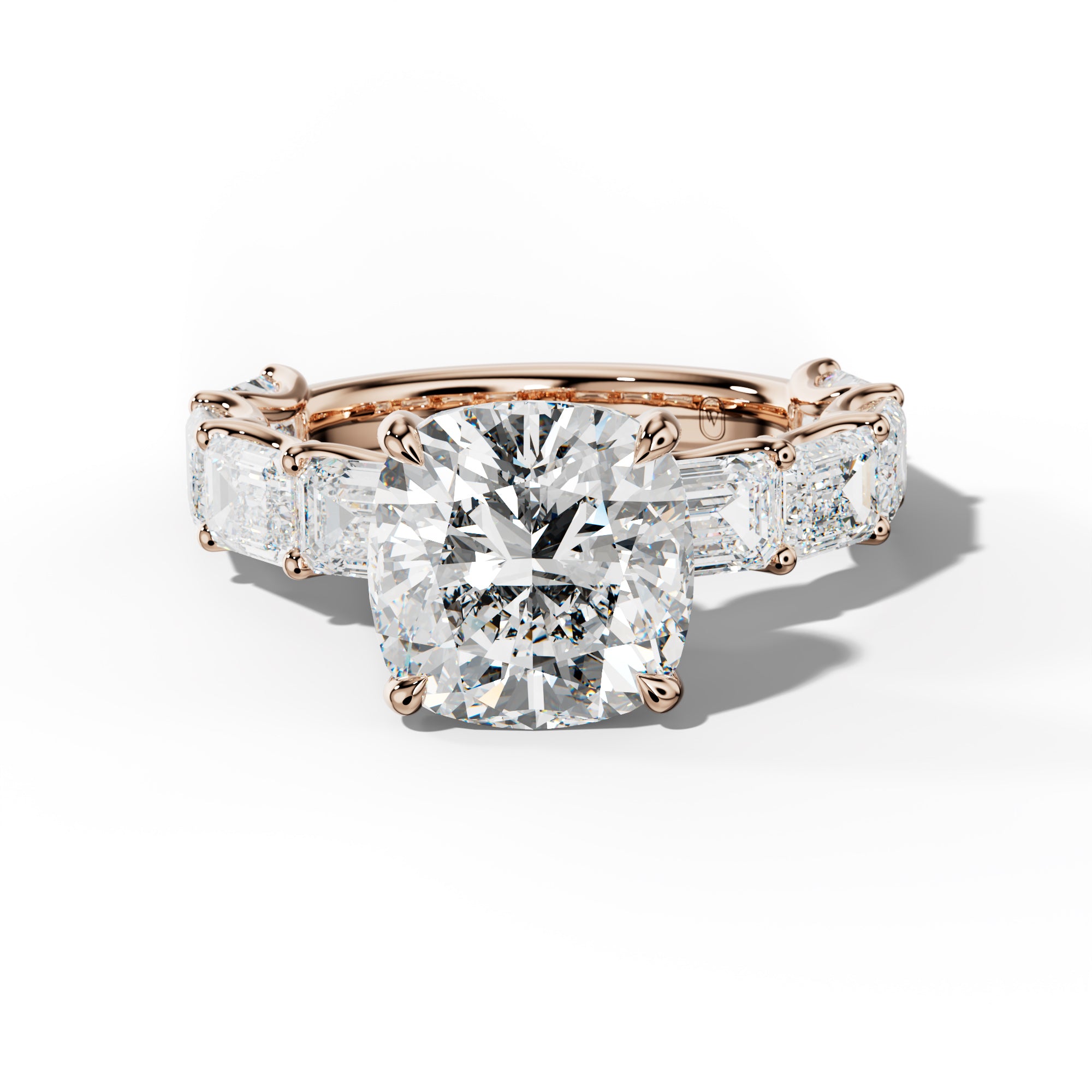 Oaklynn Cushion Diamond Engagement Ring With East West Emerald Side Stones