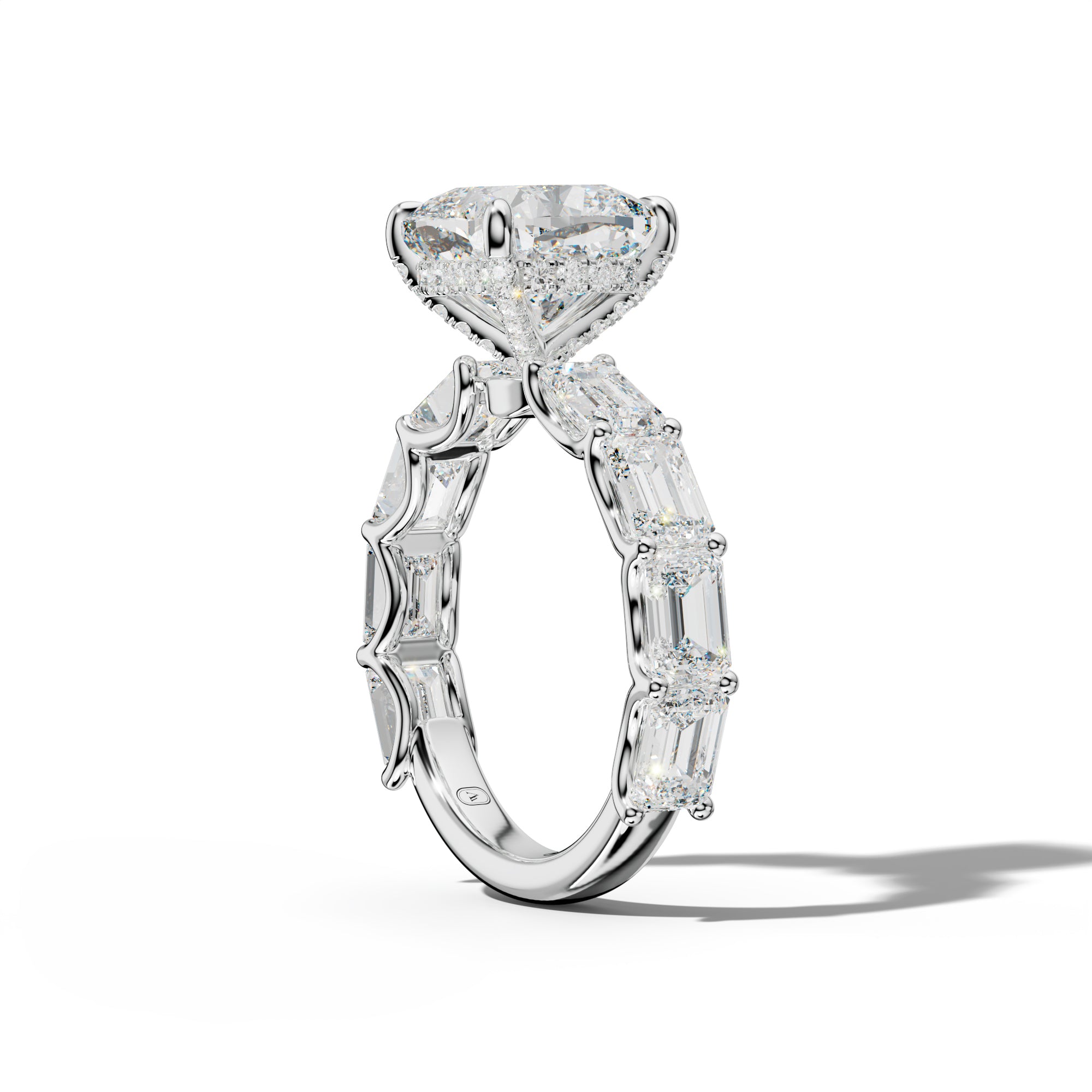 Oaklynn Cushion Diamond Engagement Ring With East West Emerald Side Stones
