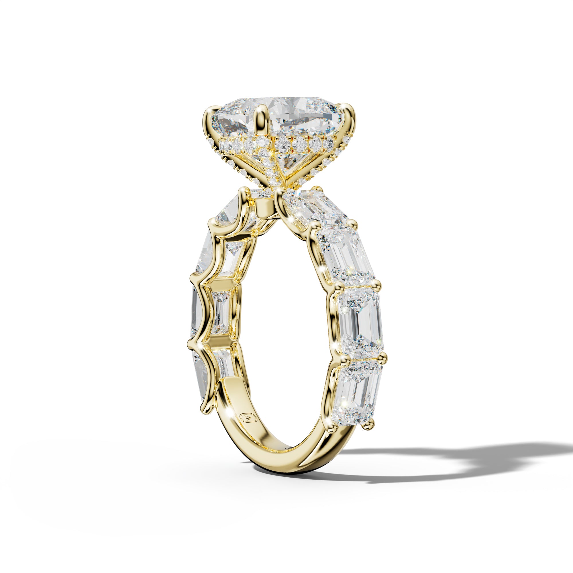 Oaklynn Cushion Diamond Engagement Ring With East West Emerald Side Stones