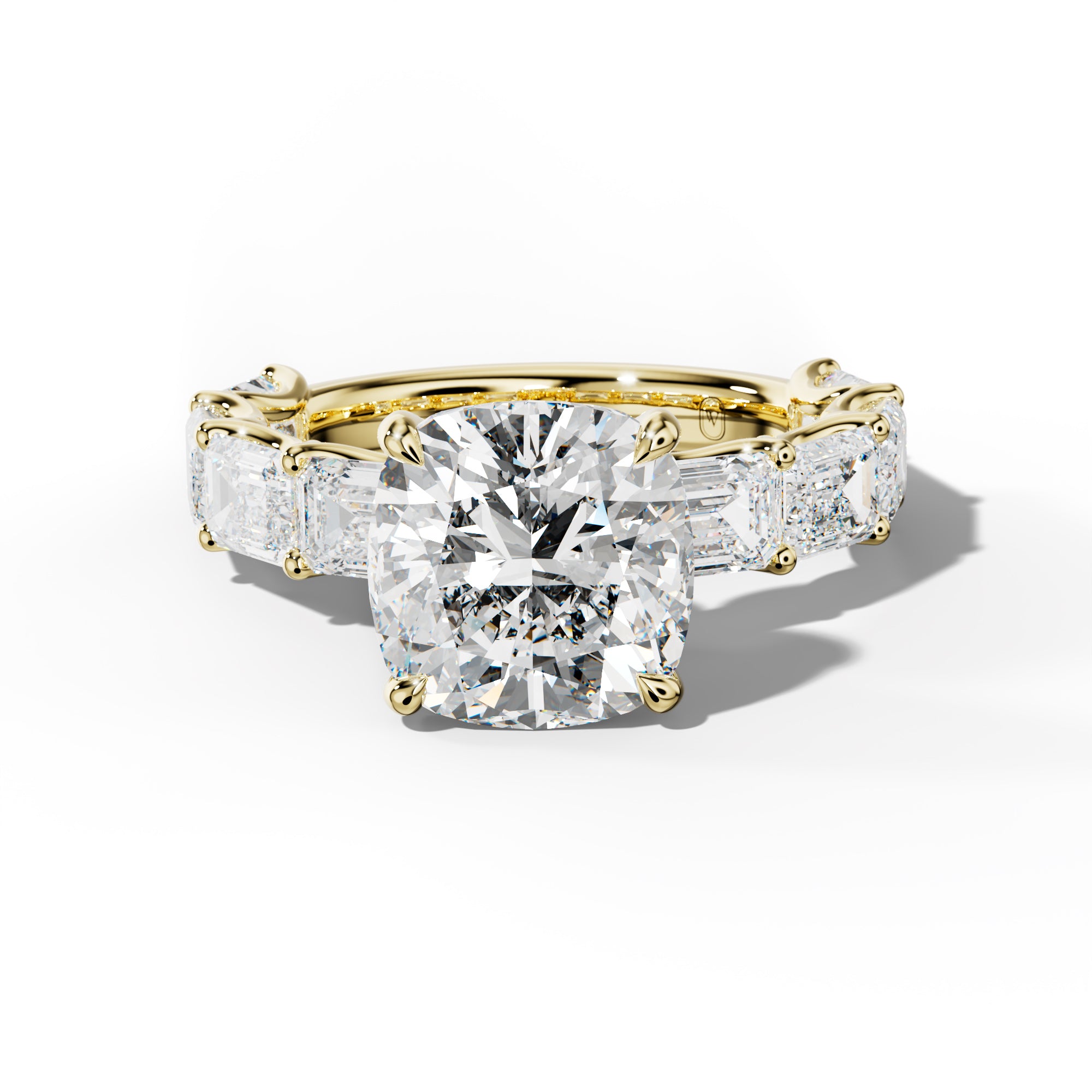 Oaklynn Cushion Diamond Engagement Ring With East West Emerald Side Stones