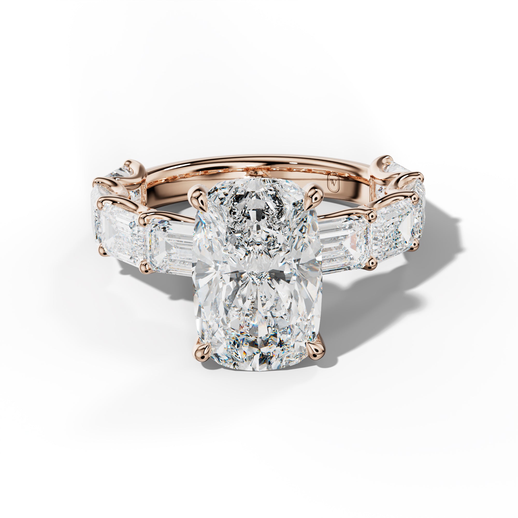 Oaklynn Elongated Cushion Diamond Engagement Ring With East West Emerald Side Stones