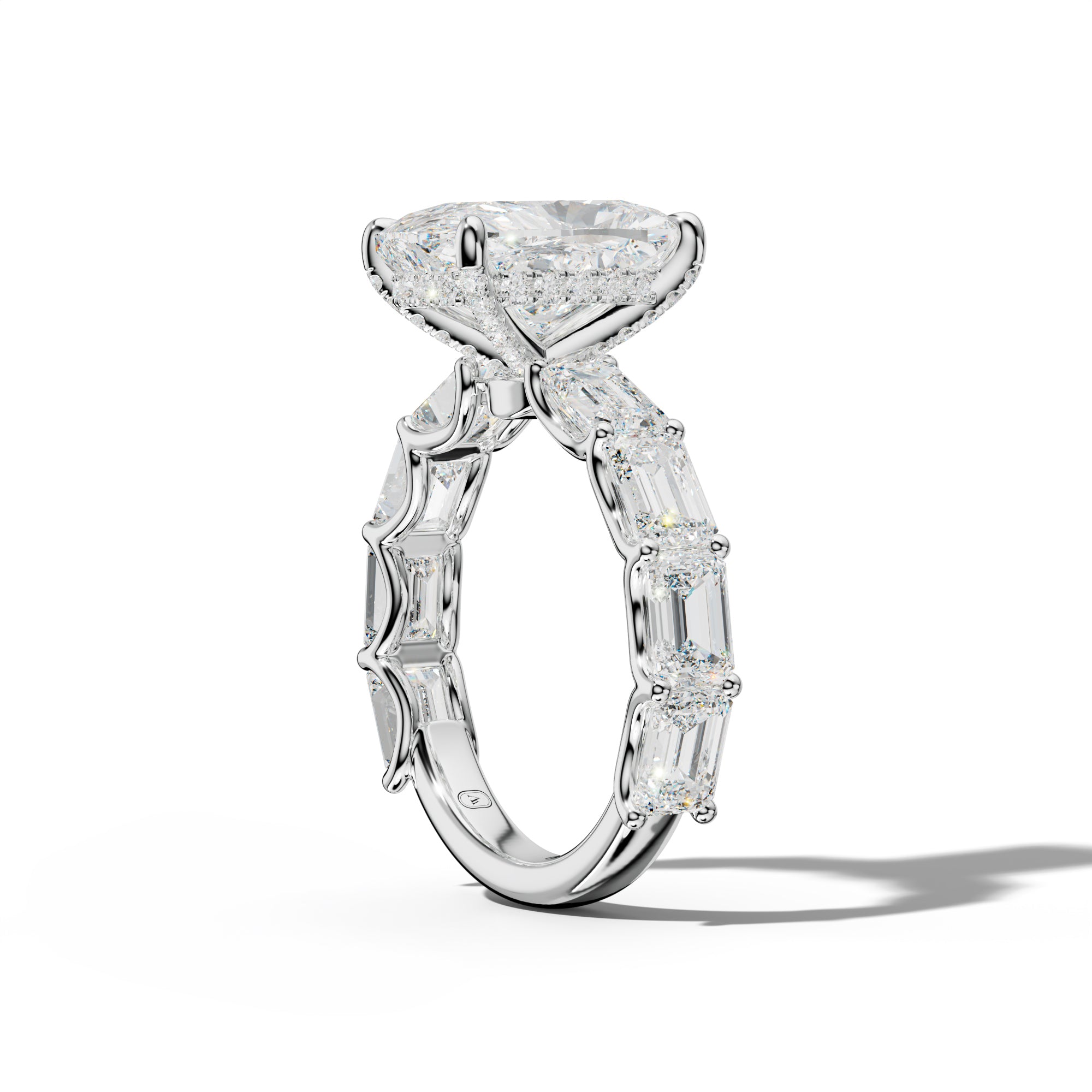 Oaklynn Elongated Cushion Diamond Engagement Ring With East West Emerald Side Stones