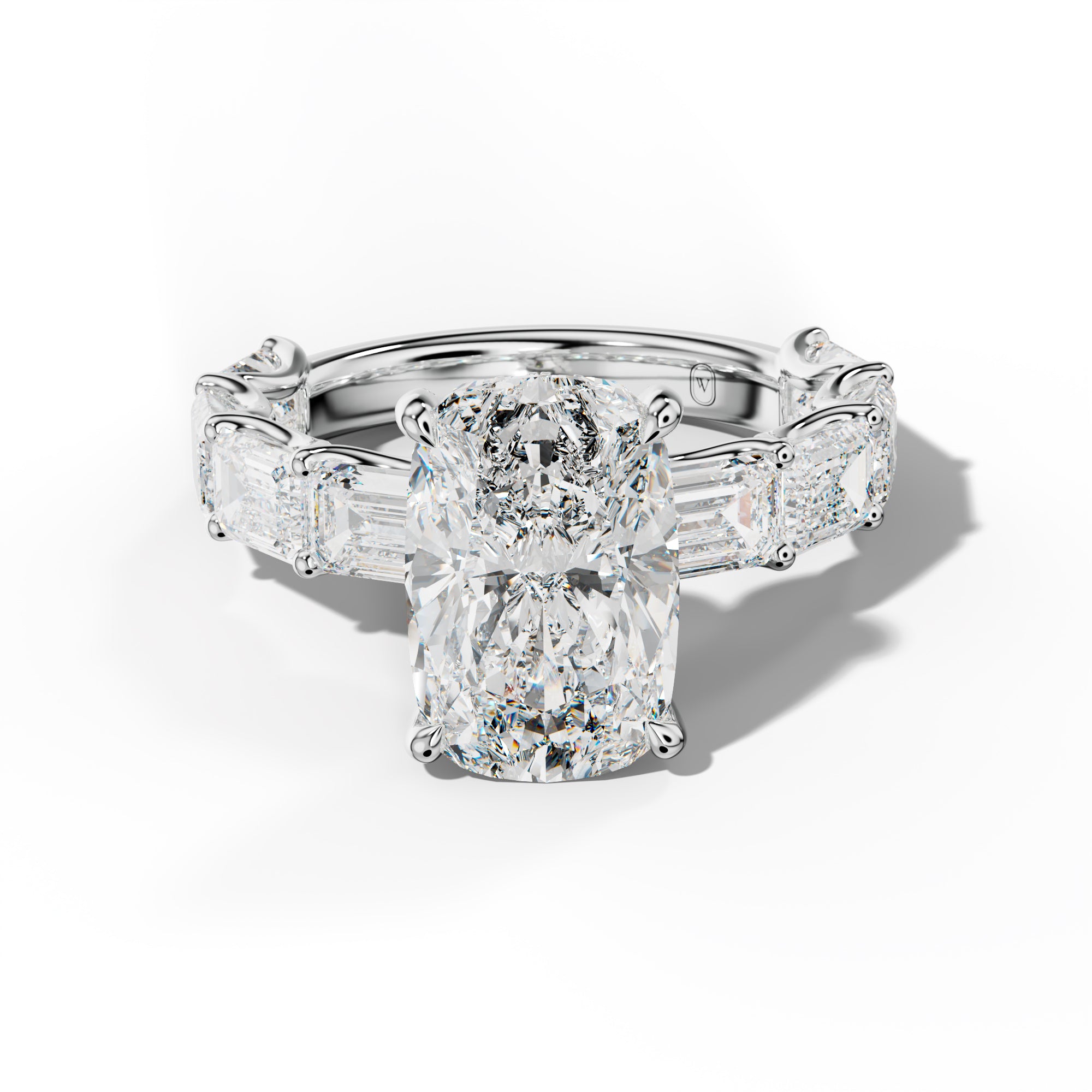 Oaklynn Elongated Cushion Diamond Engagement Ring With East West Emerald Side Stones