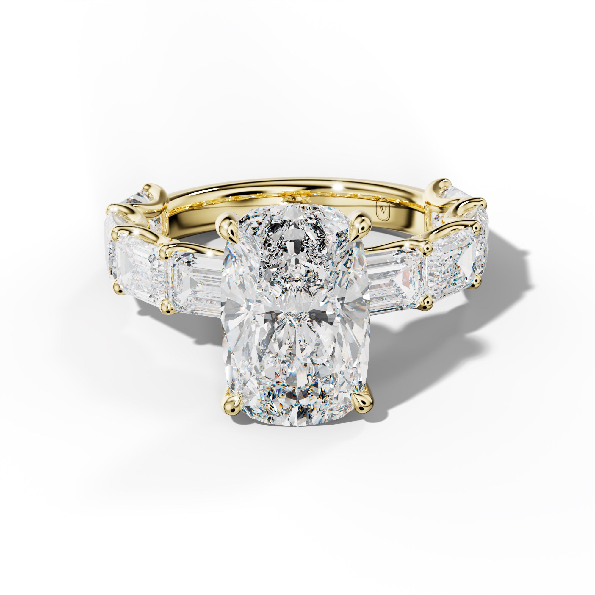 Oaklynn Elongated Cushion Diamond Engagement Ring With East West Emerald Side Stones
