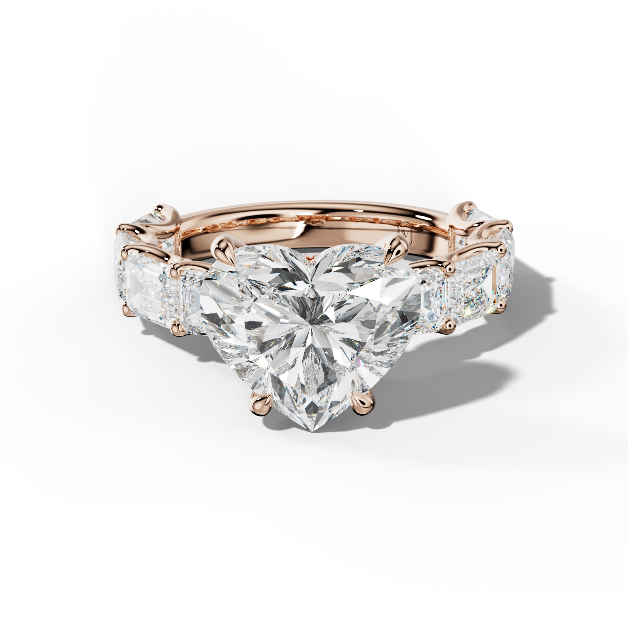 Oaklynn Heart Diamond Engagement Ring With East West Emerald Side Stones