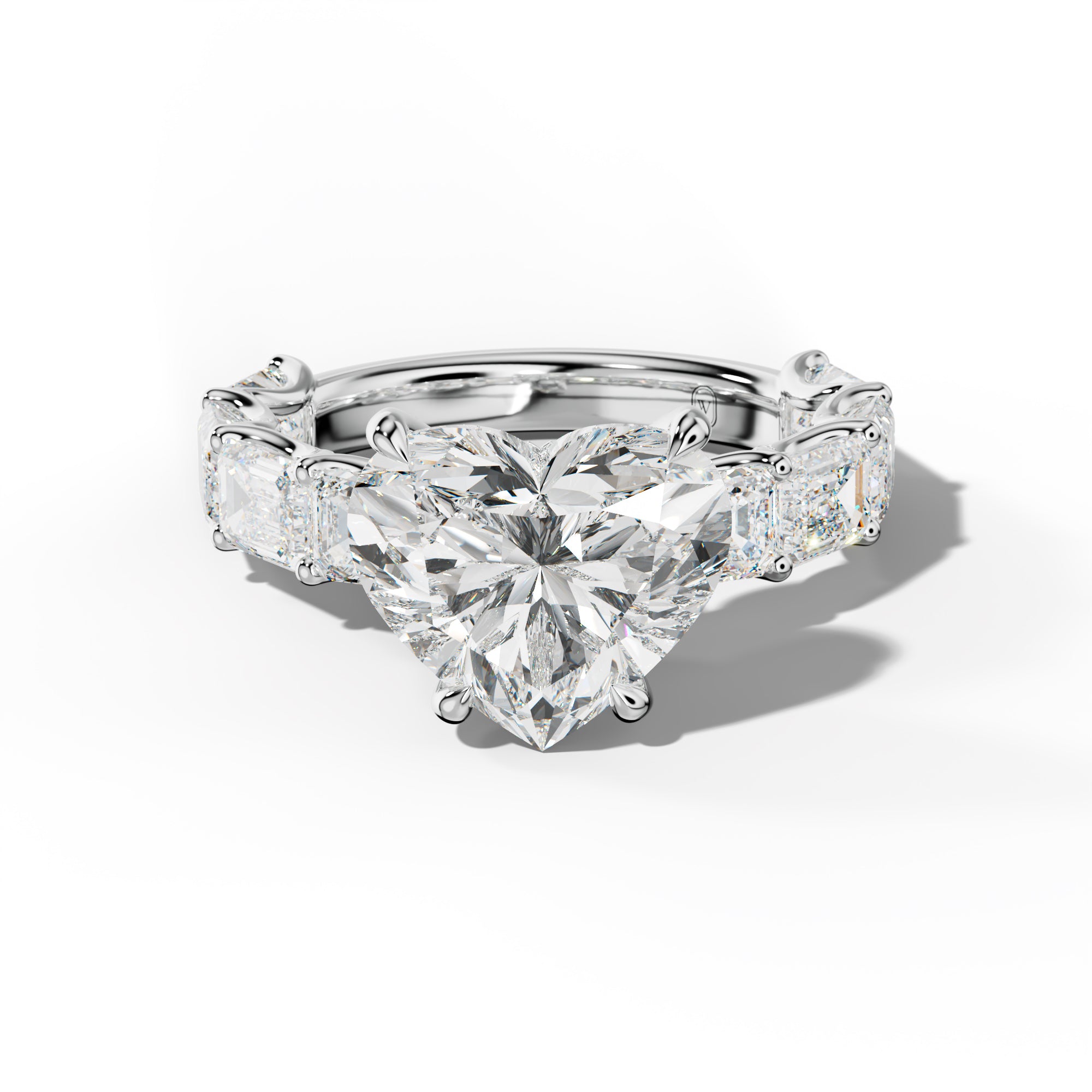 Oaklynn Heart Diamond Engagement Ring With East West Emerald Side Stones