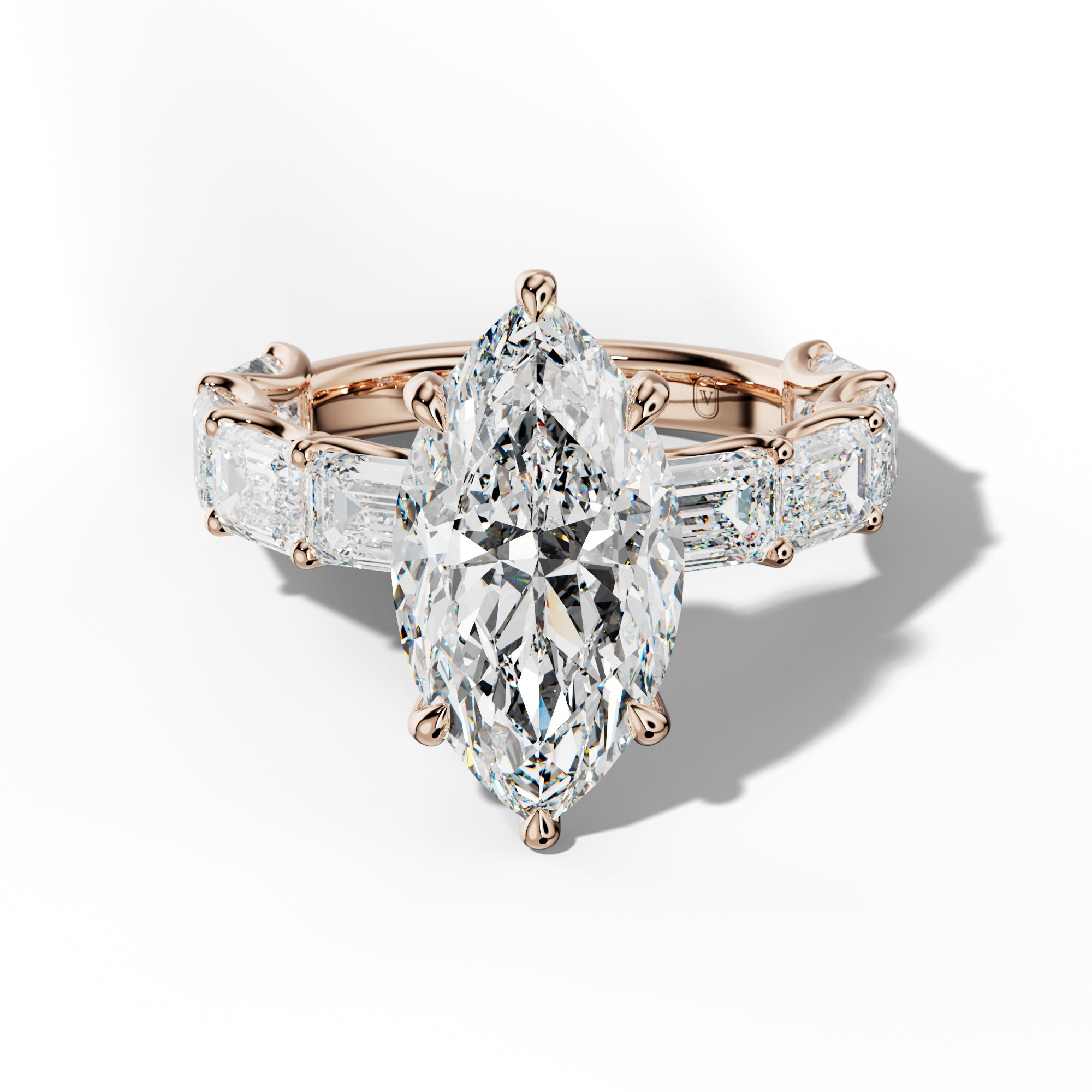 Oaklynn Marquise Diamond Engagement Ring With East West Emerald Side Stones