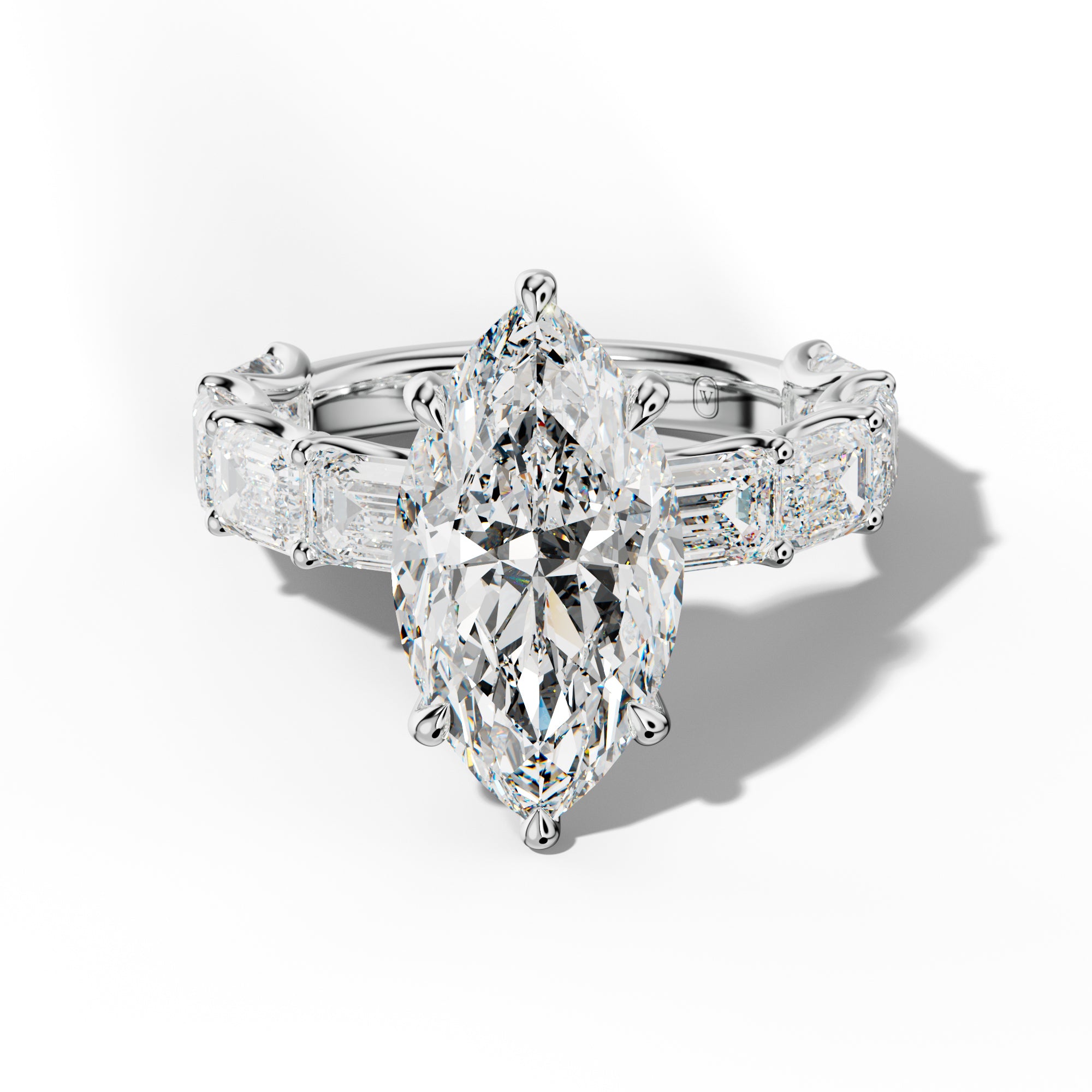 Oaklynn Marquise Diamond Engagement Ring With East West Emerald Side Stones
