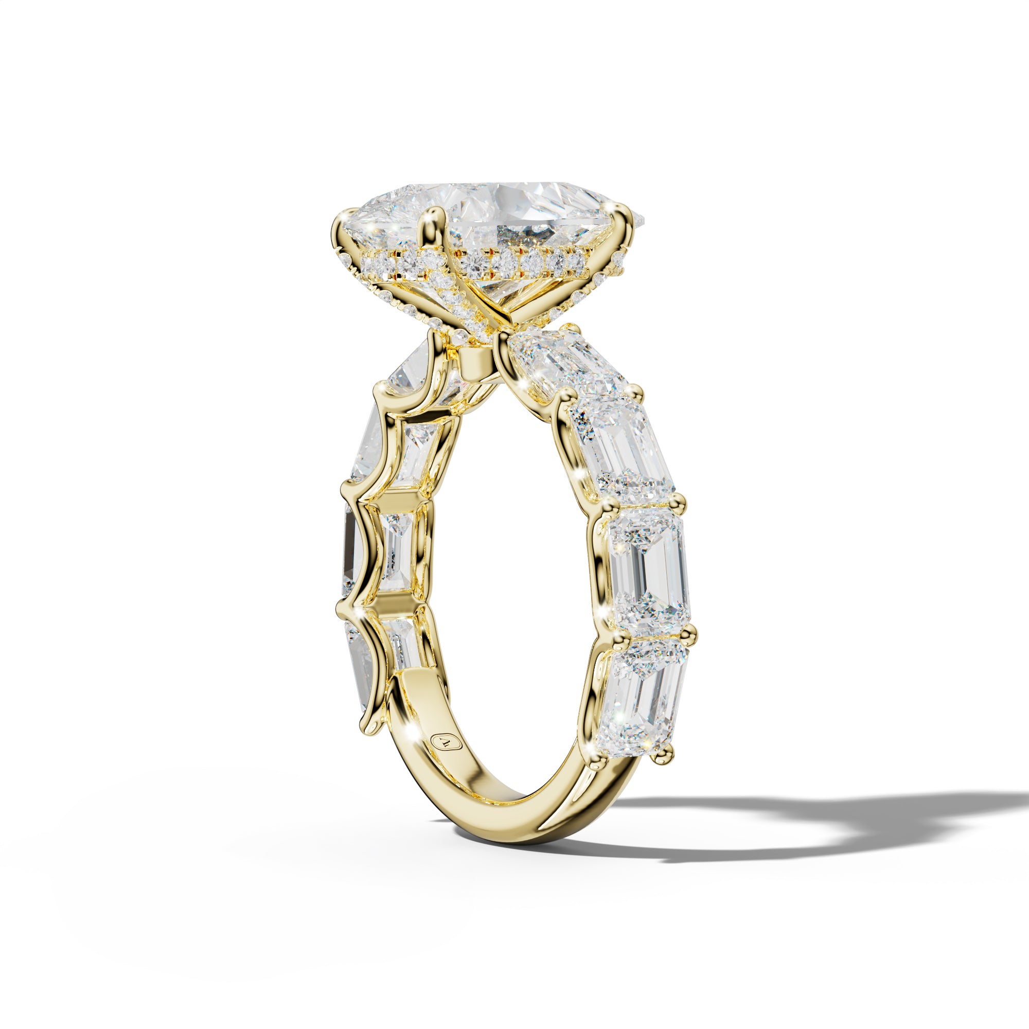 Oaklynn Pear Shape Engagement Ring With East West Emerald Side Stones